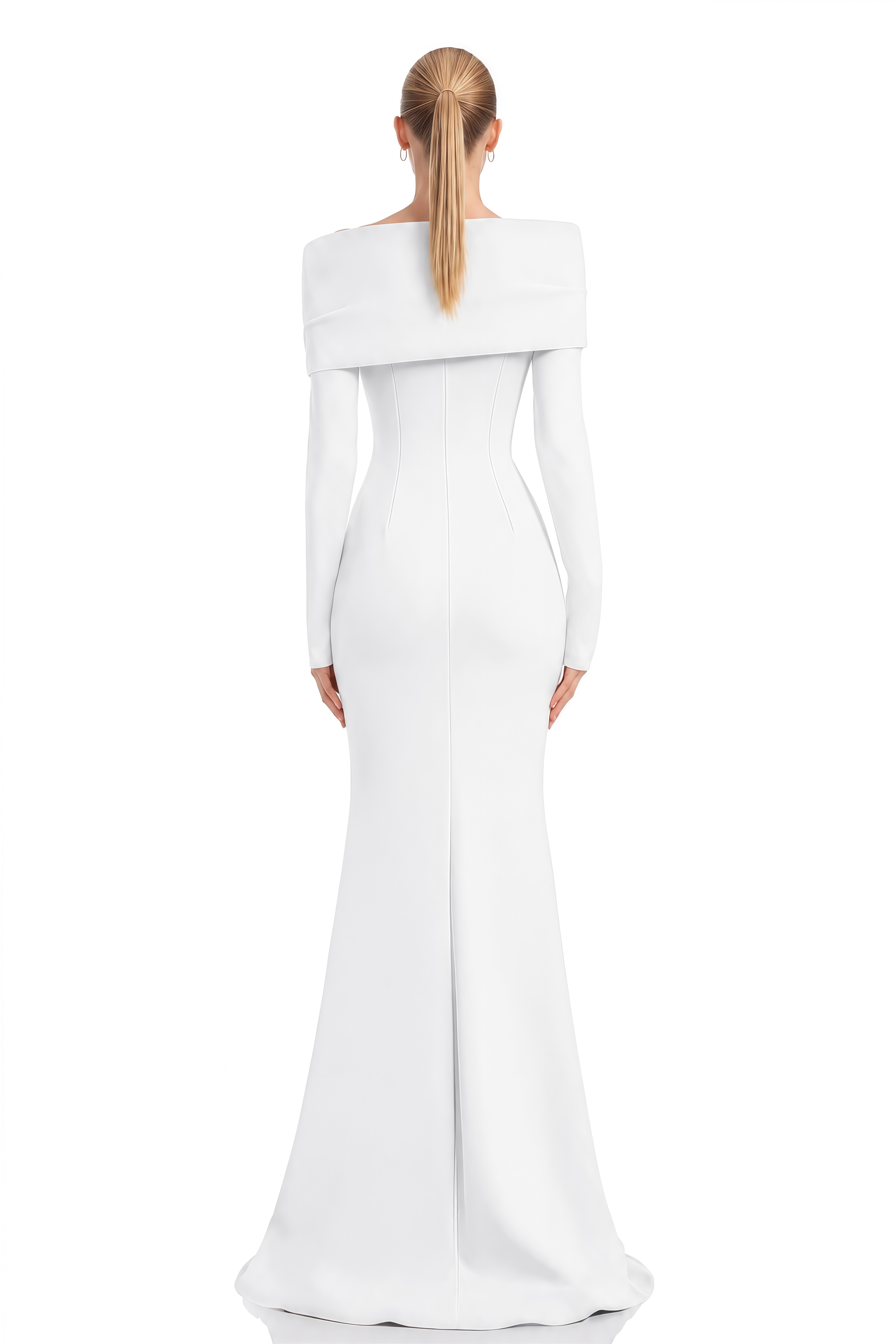 Viola White Long Sleeves Asymmetrical Maxi Dress 