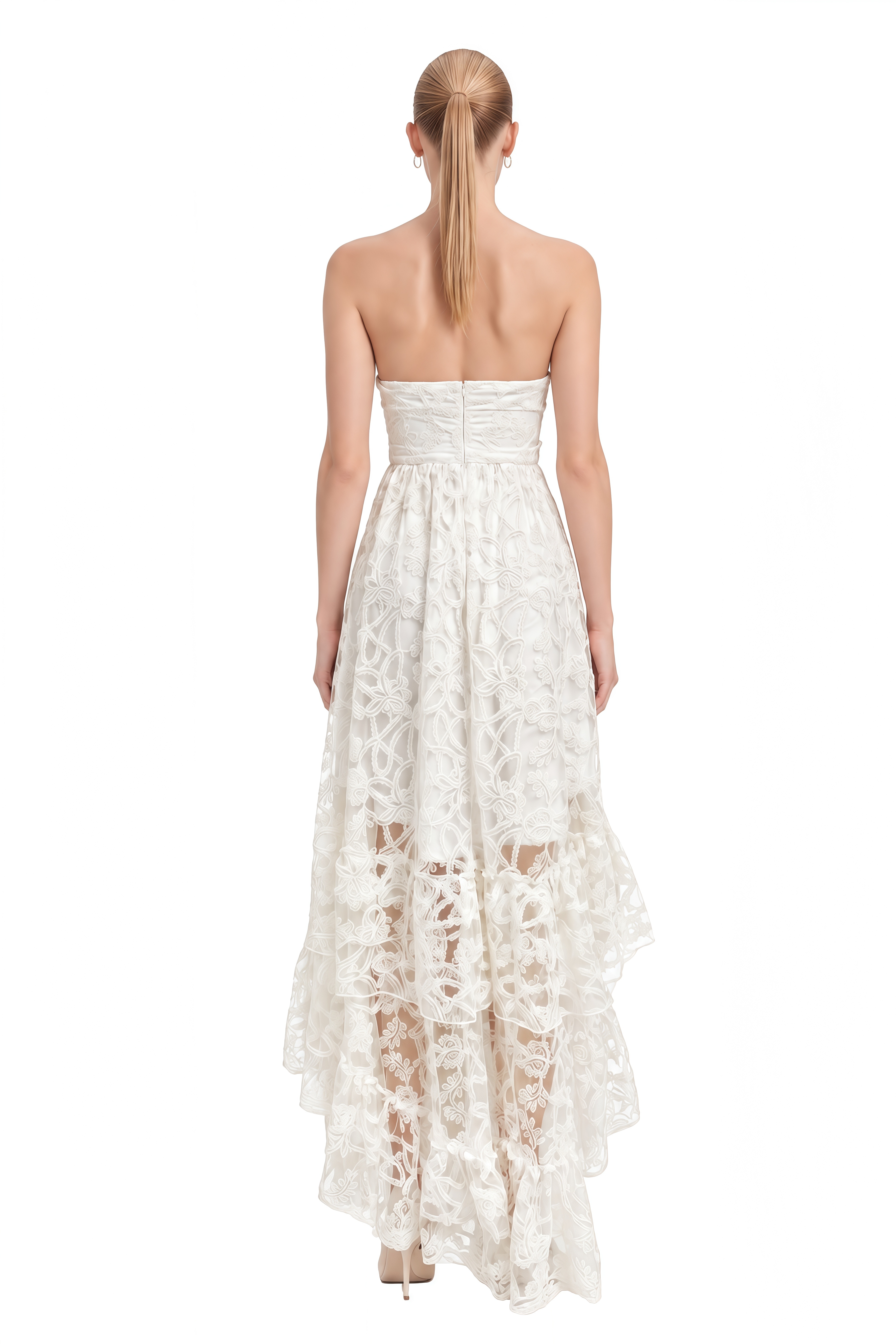 Hazel White Sweetheart Neck Lace Maxi Dress