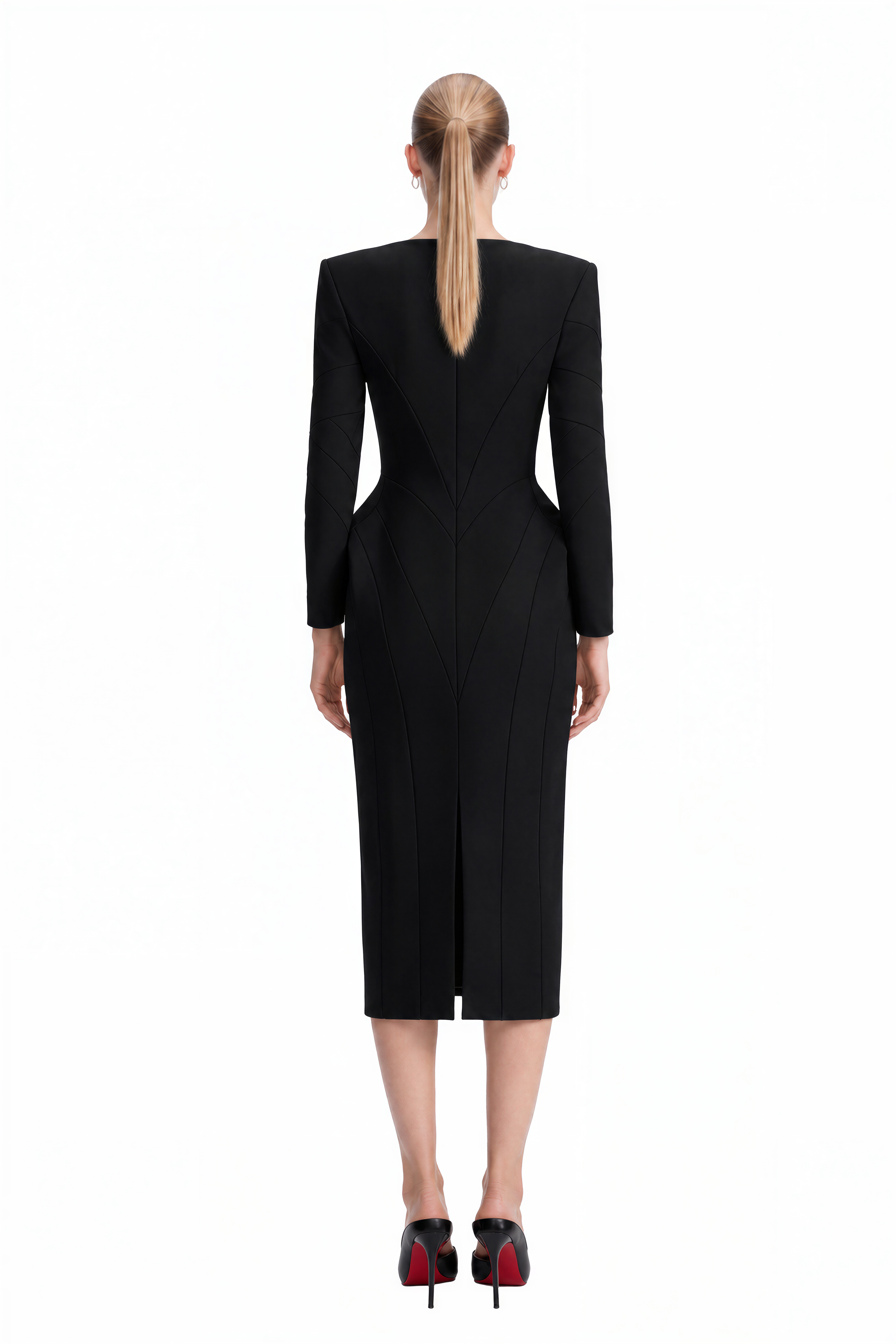 Audrey Black Long Sleeves Slit Midi Dress