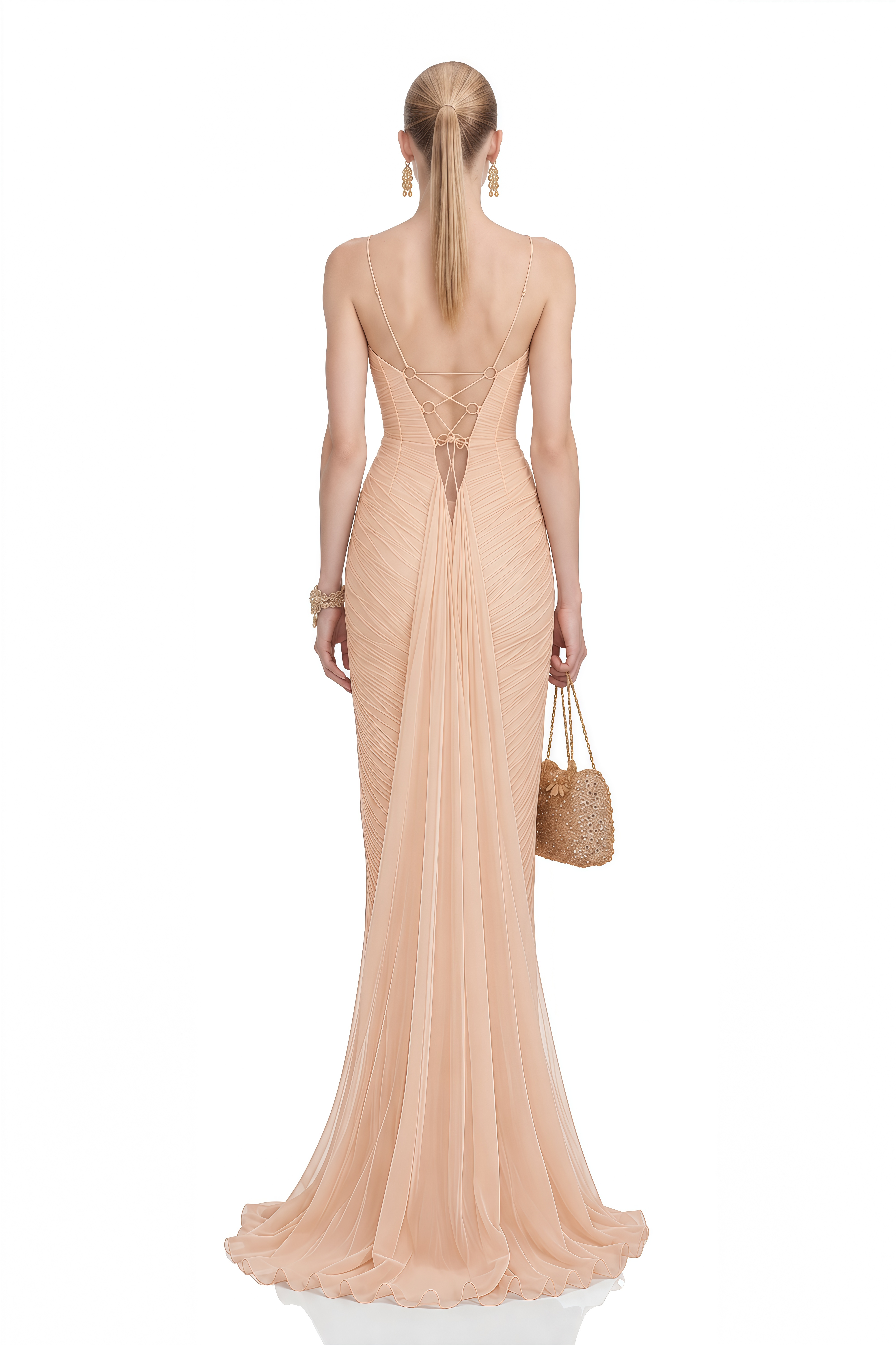 Margaret Neutral Sleeveless Ruched Maxi Dress