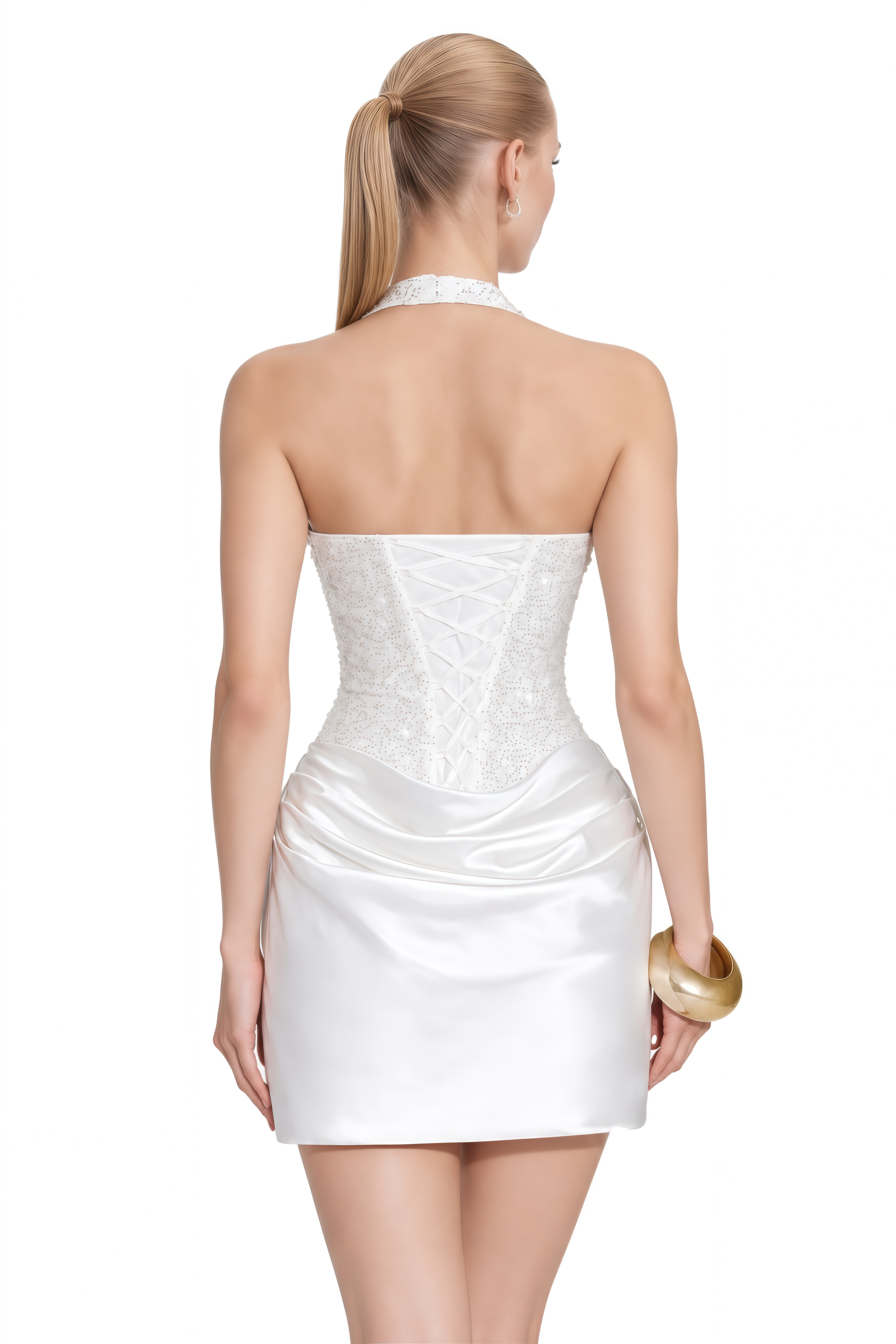 Hermione White V-Neck Draped Mini Dress
