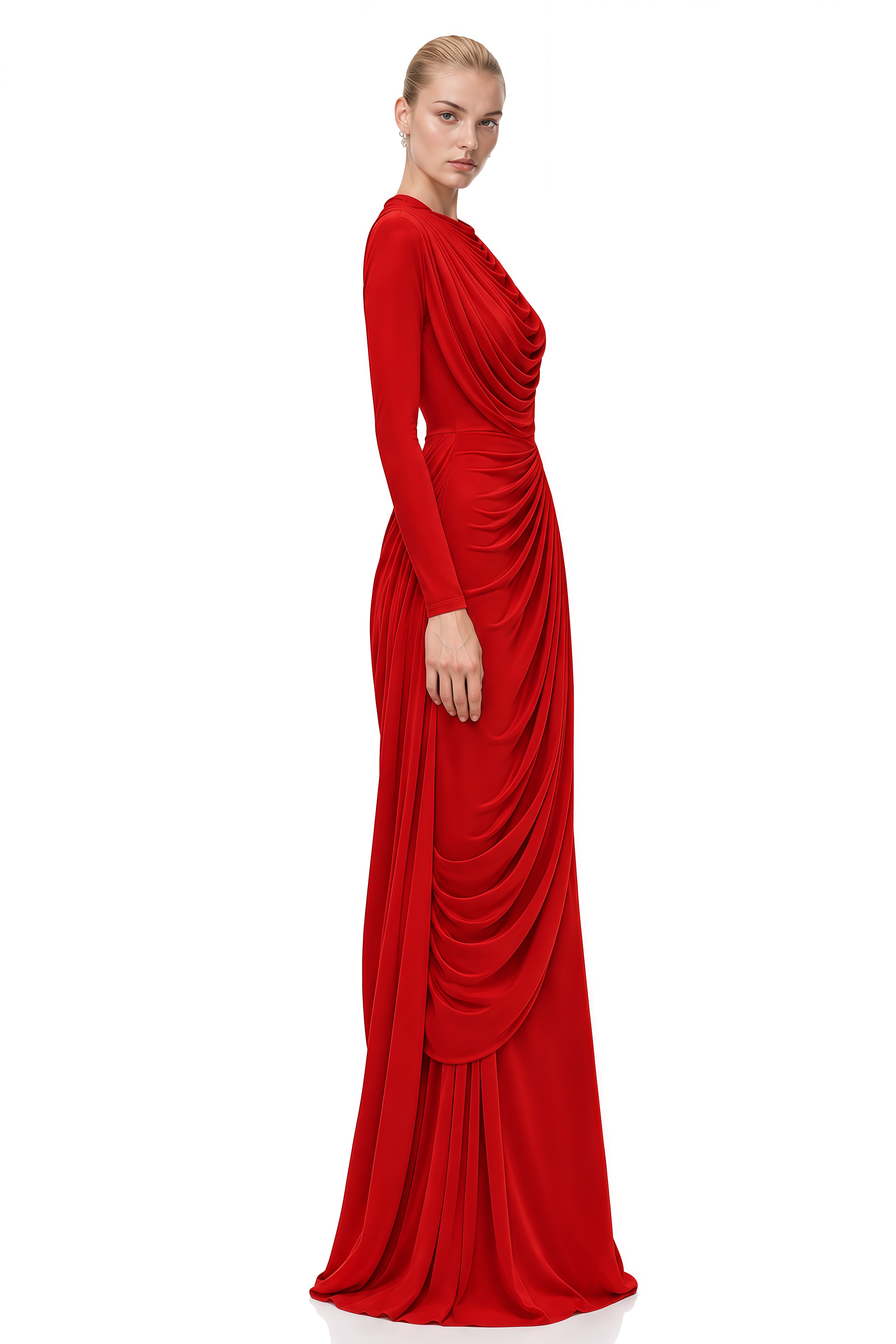 Margaux Red Asymmetric Ruched Maxi Dress