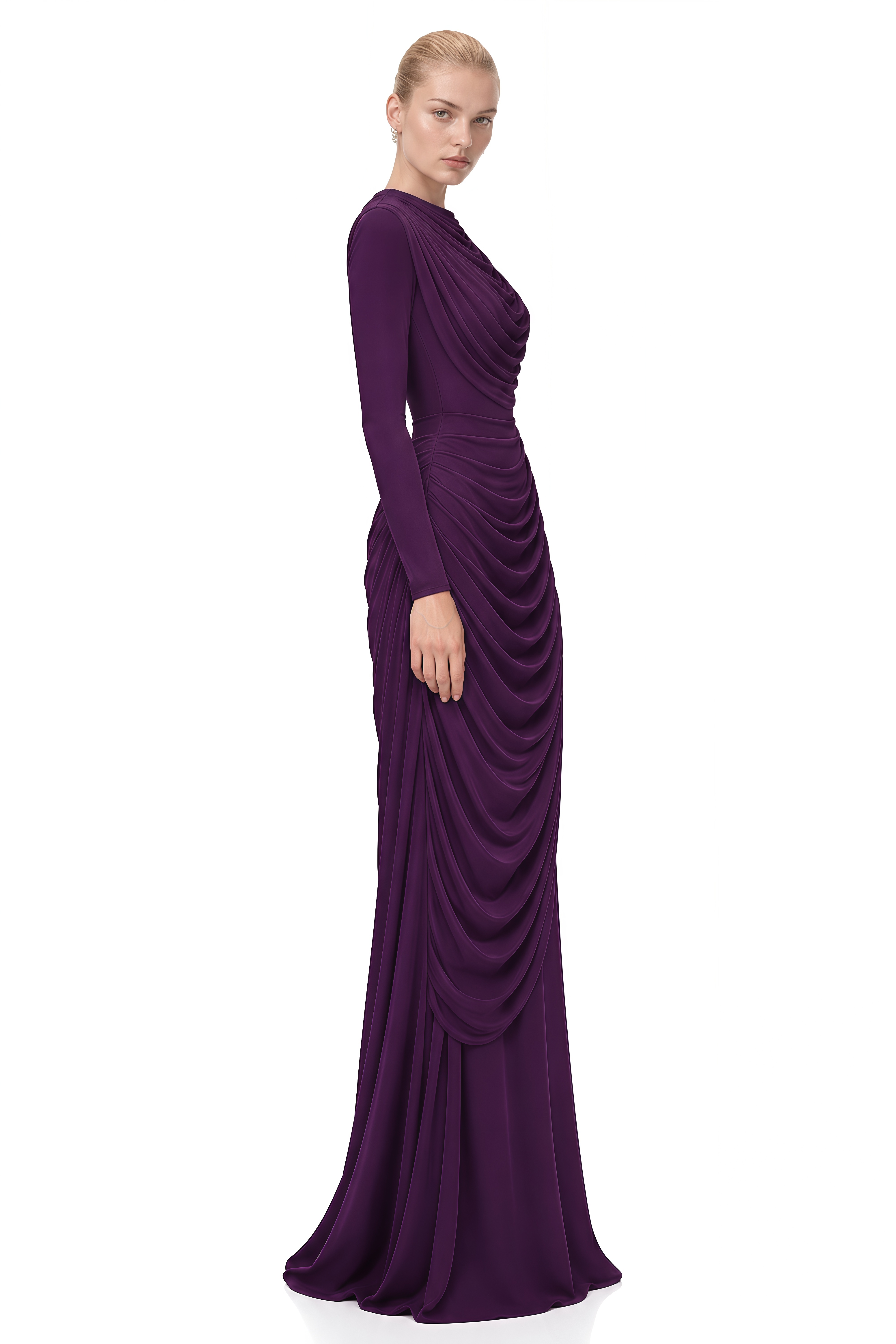 Margaux Purple Asymmetric Ruched Maxi Dress