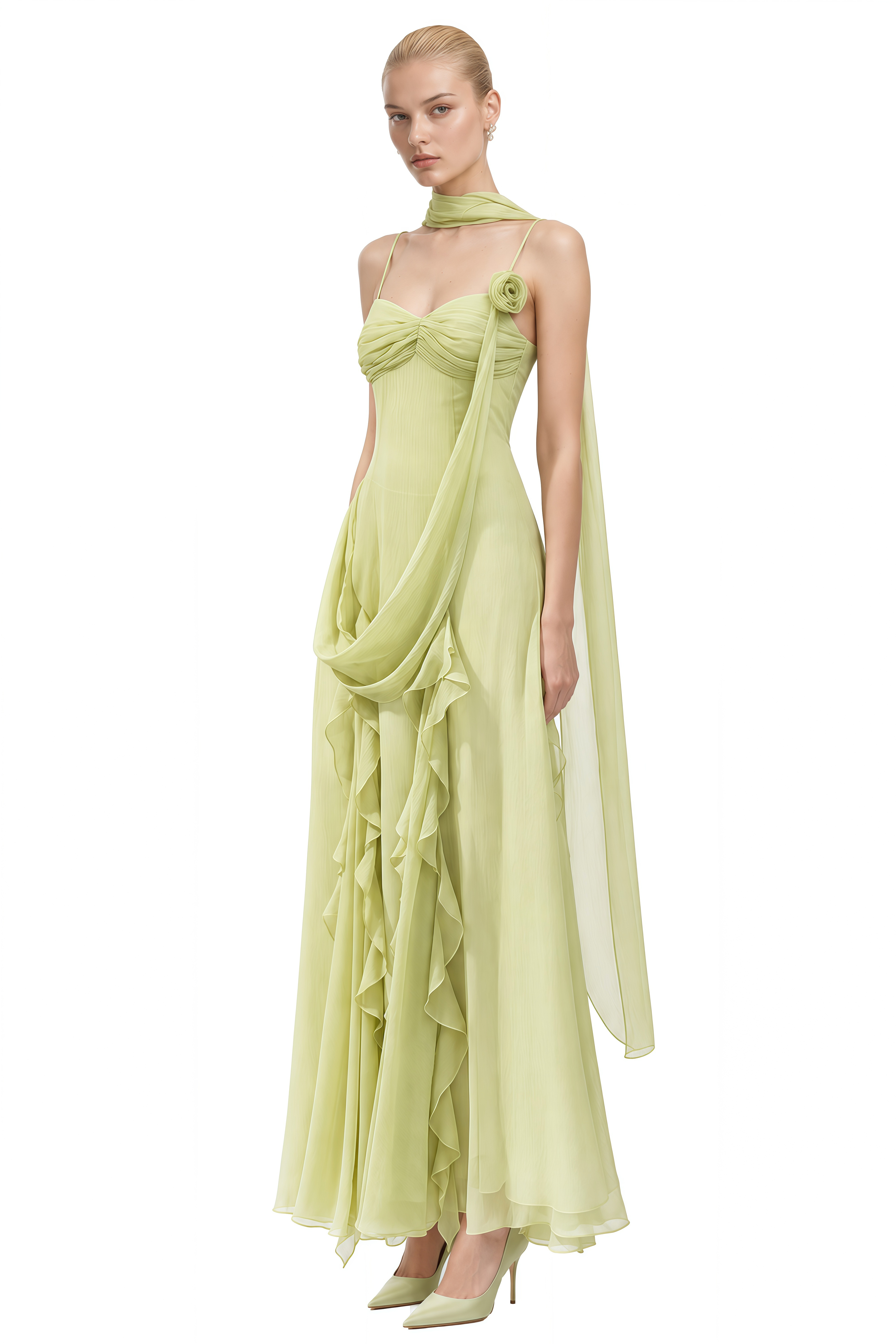 Liora Green Sleeveless Draped Maxi Dress