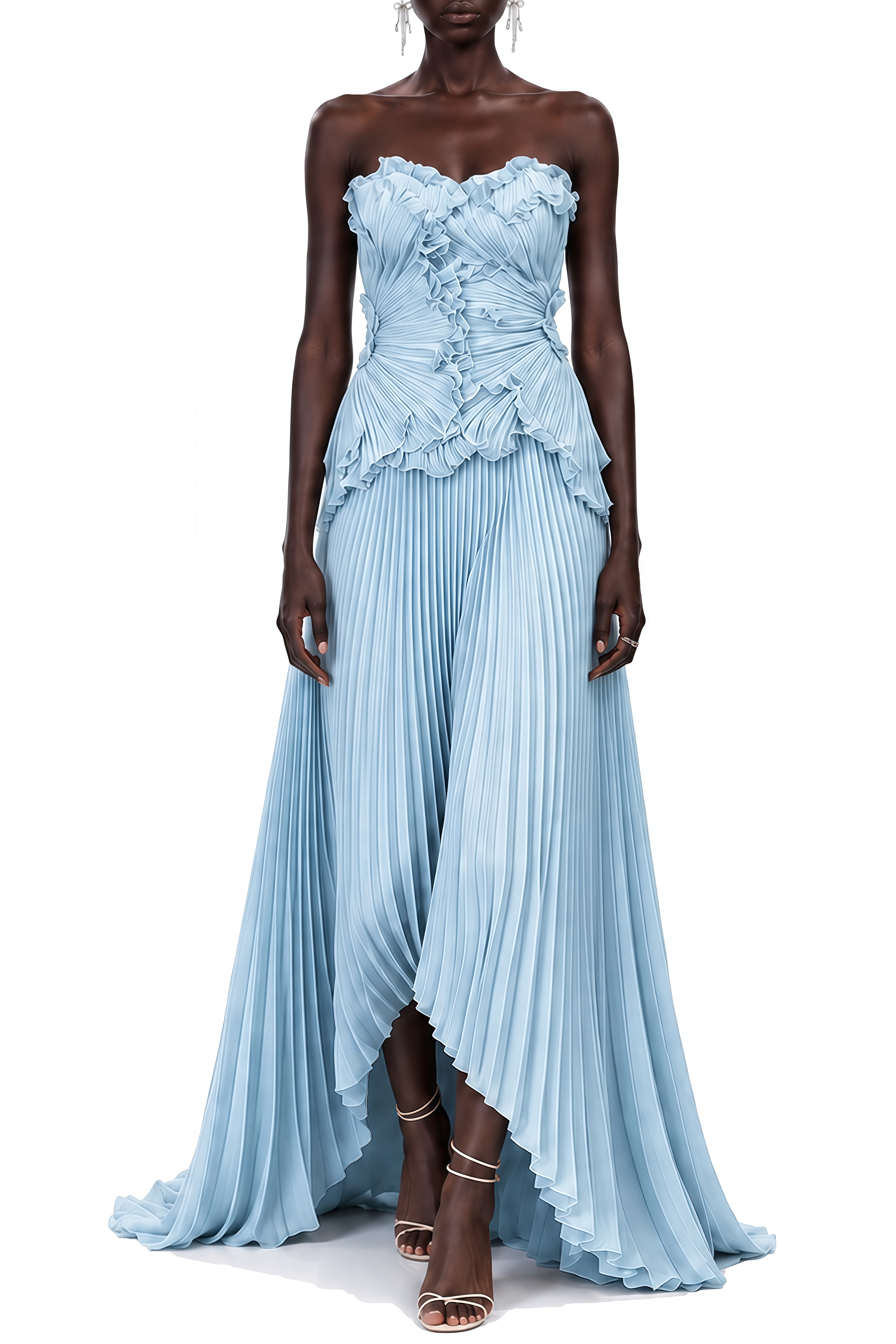 Eloise Blue Sweetheart Neck Pleated Maxi Dress
