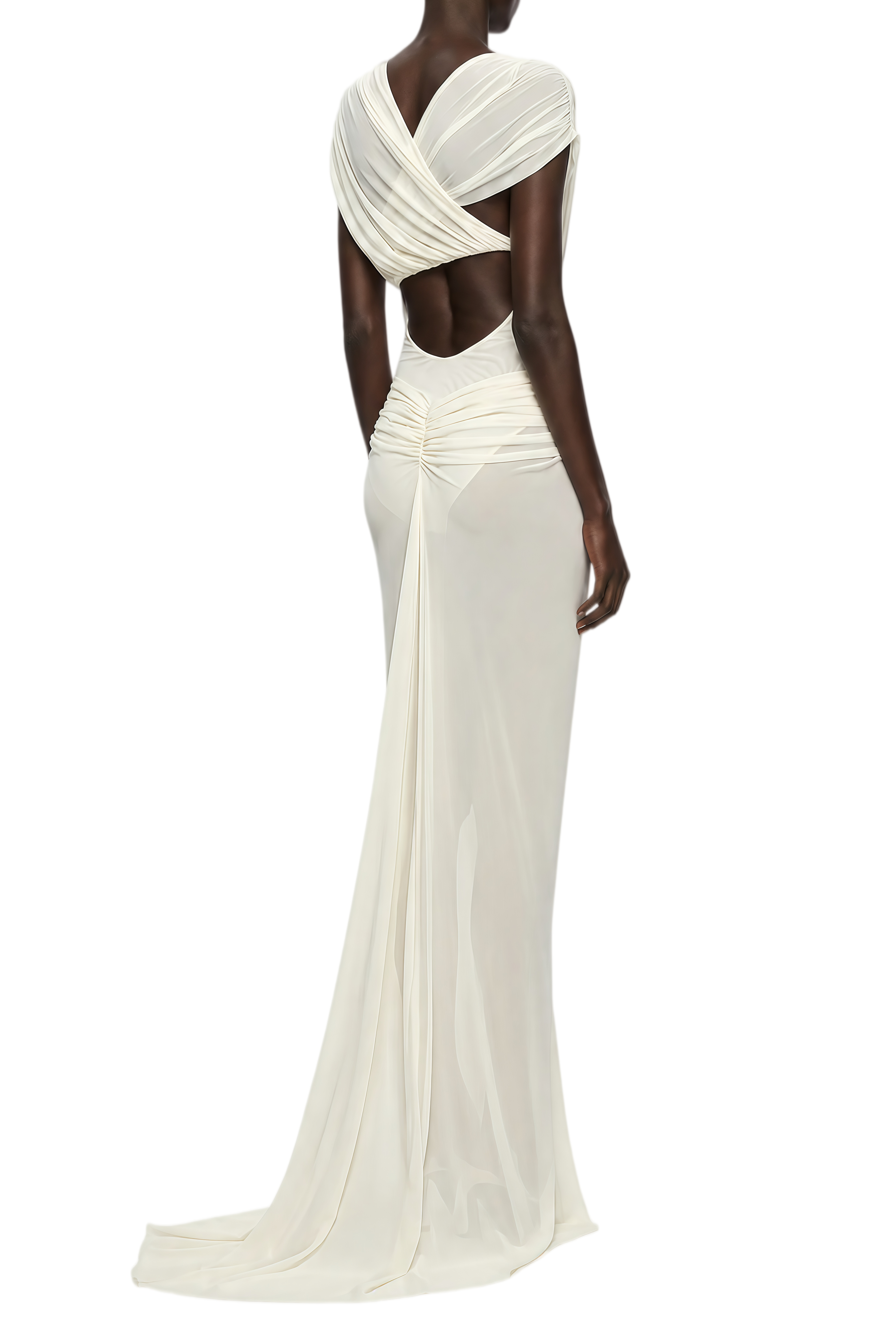Lydia White V-Neck Draped Maxi Dress