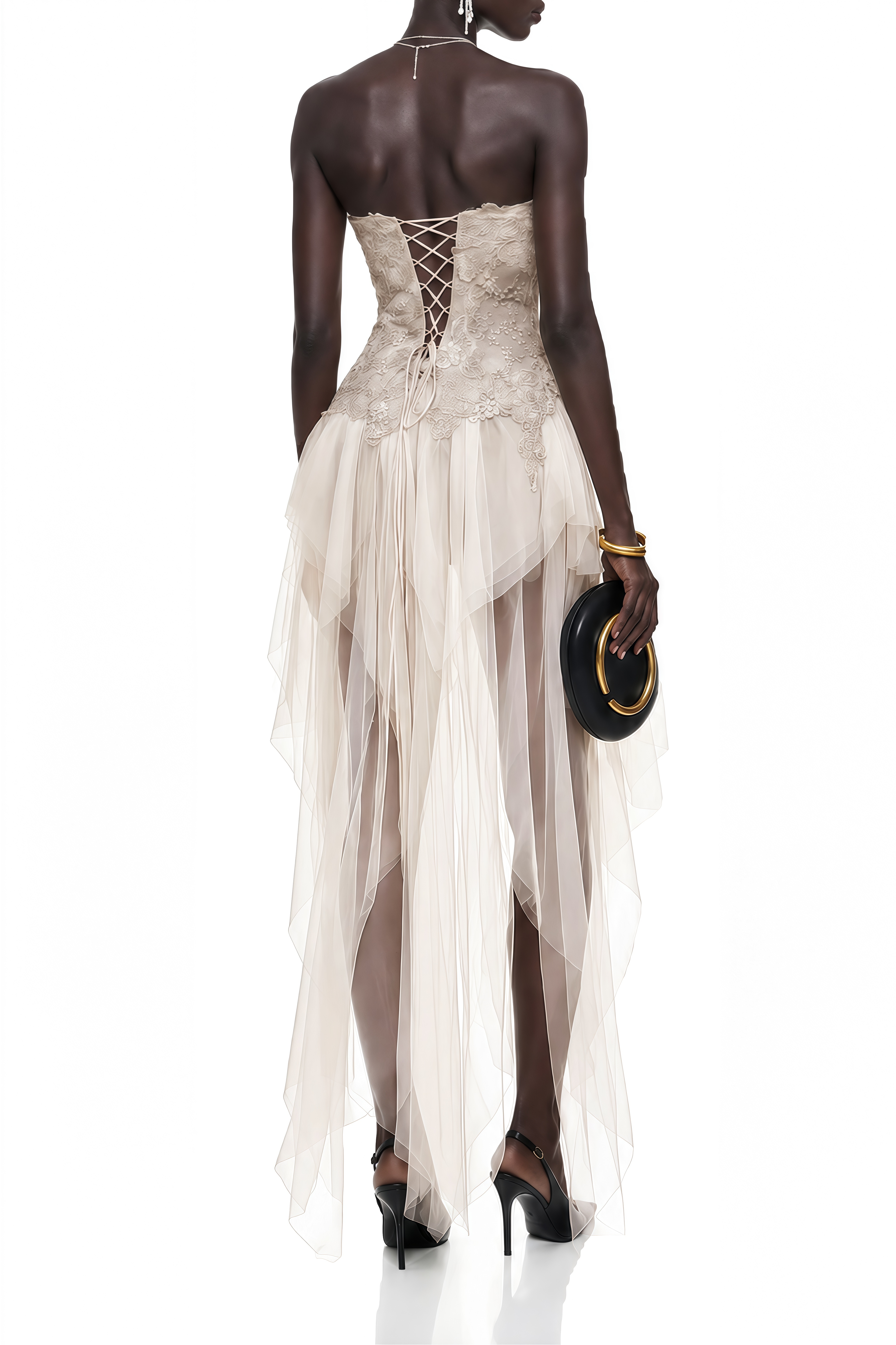 Imogen Neutral Strapless Ruffled Maxi Dress
