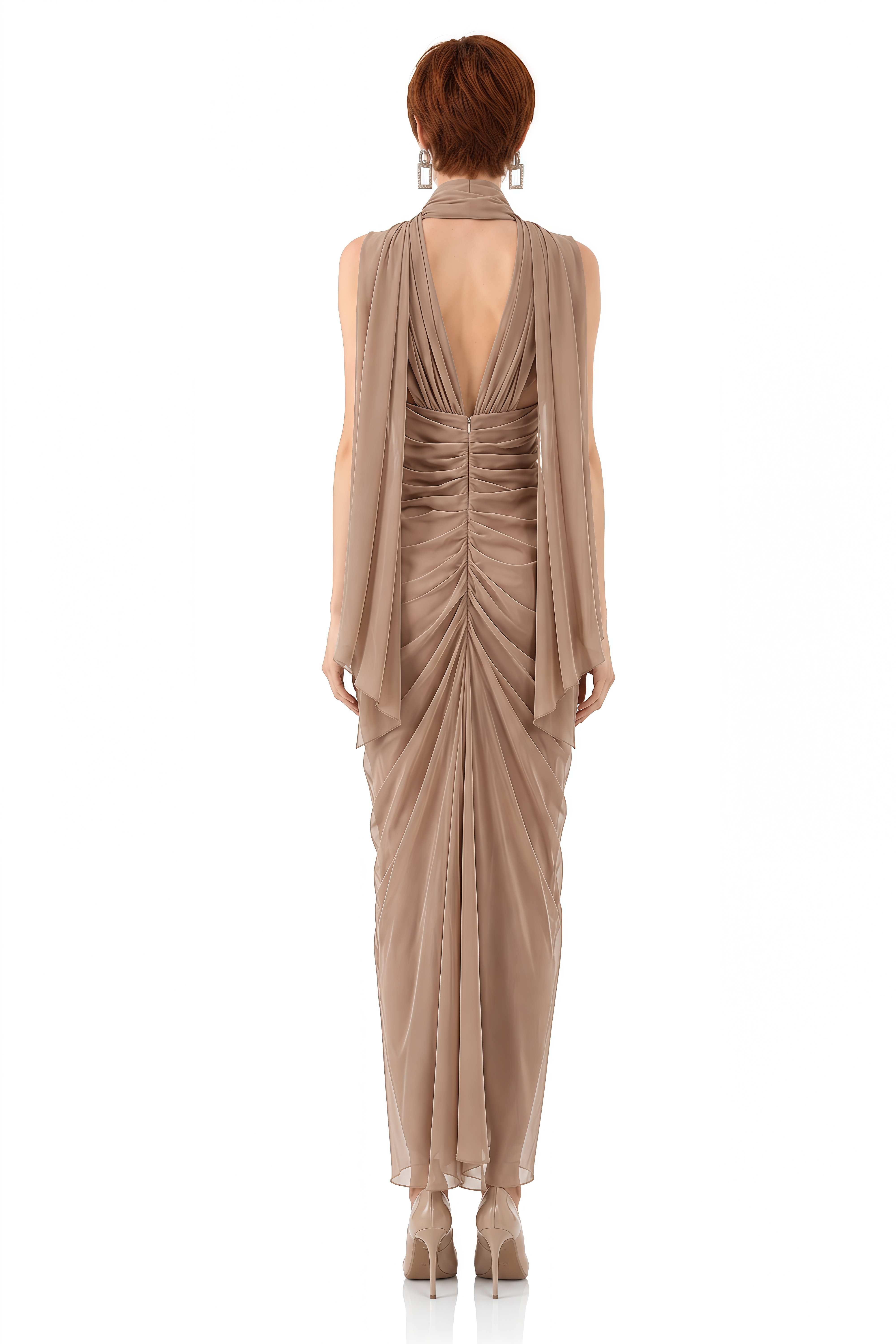 Daphne Brown Strapless Draped Maxi Dress
