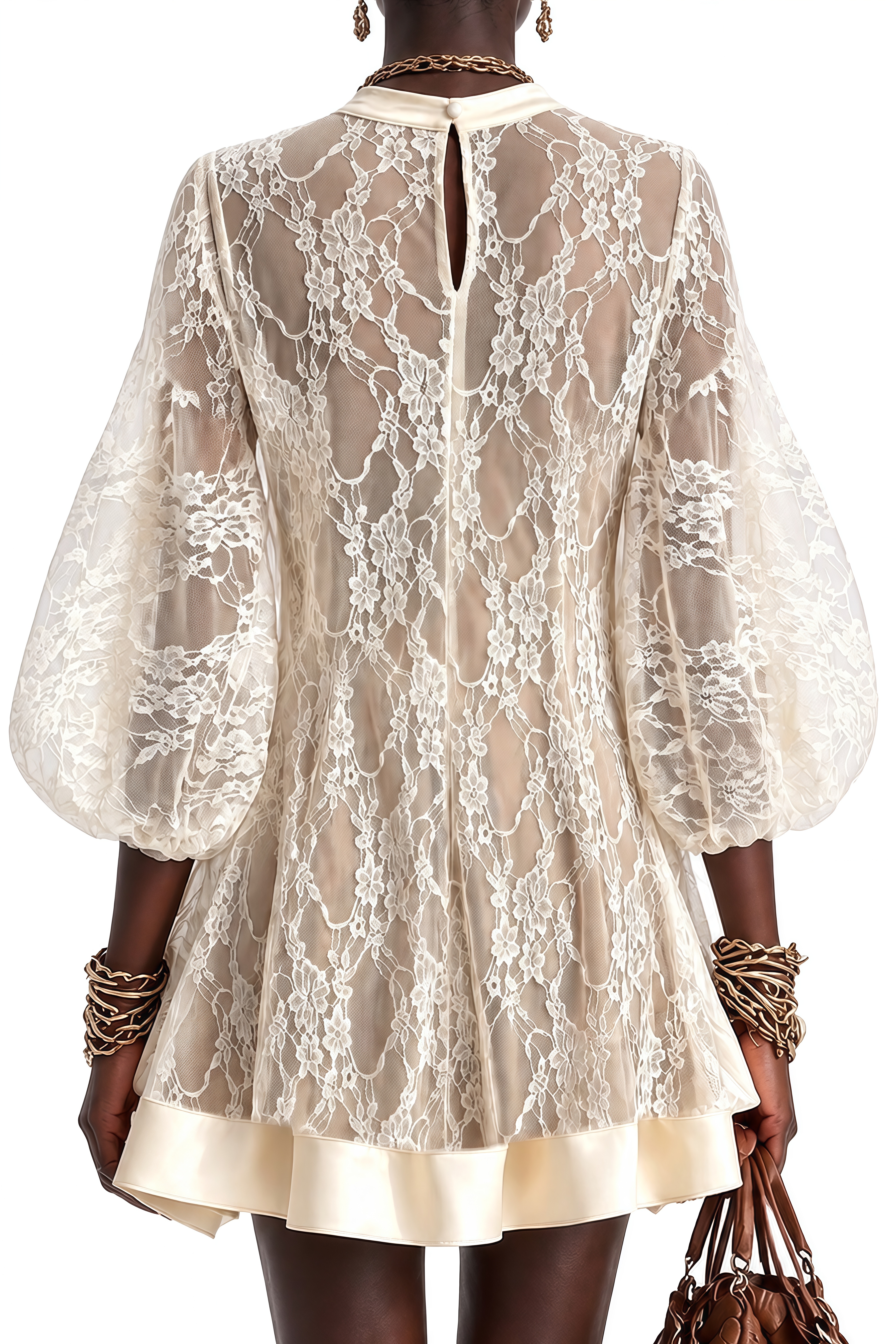 Cecile Ivory Sheer Floral Lace Mini Dress