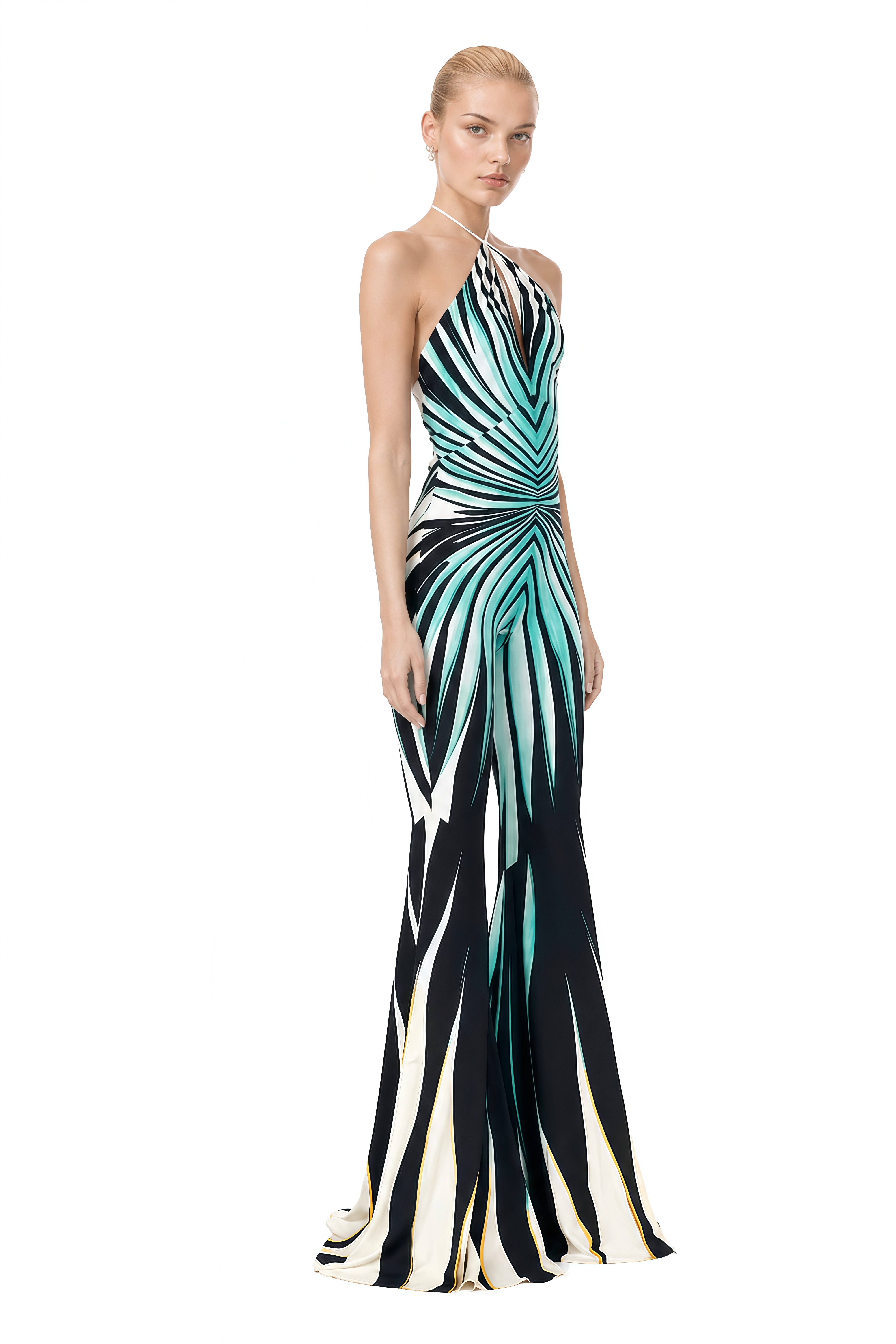 Odette Green Halterneck Cut-Out Jumpsuit