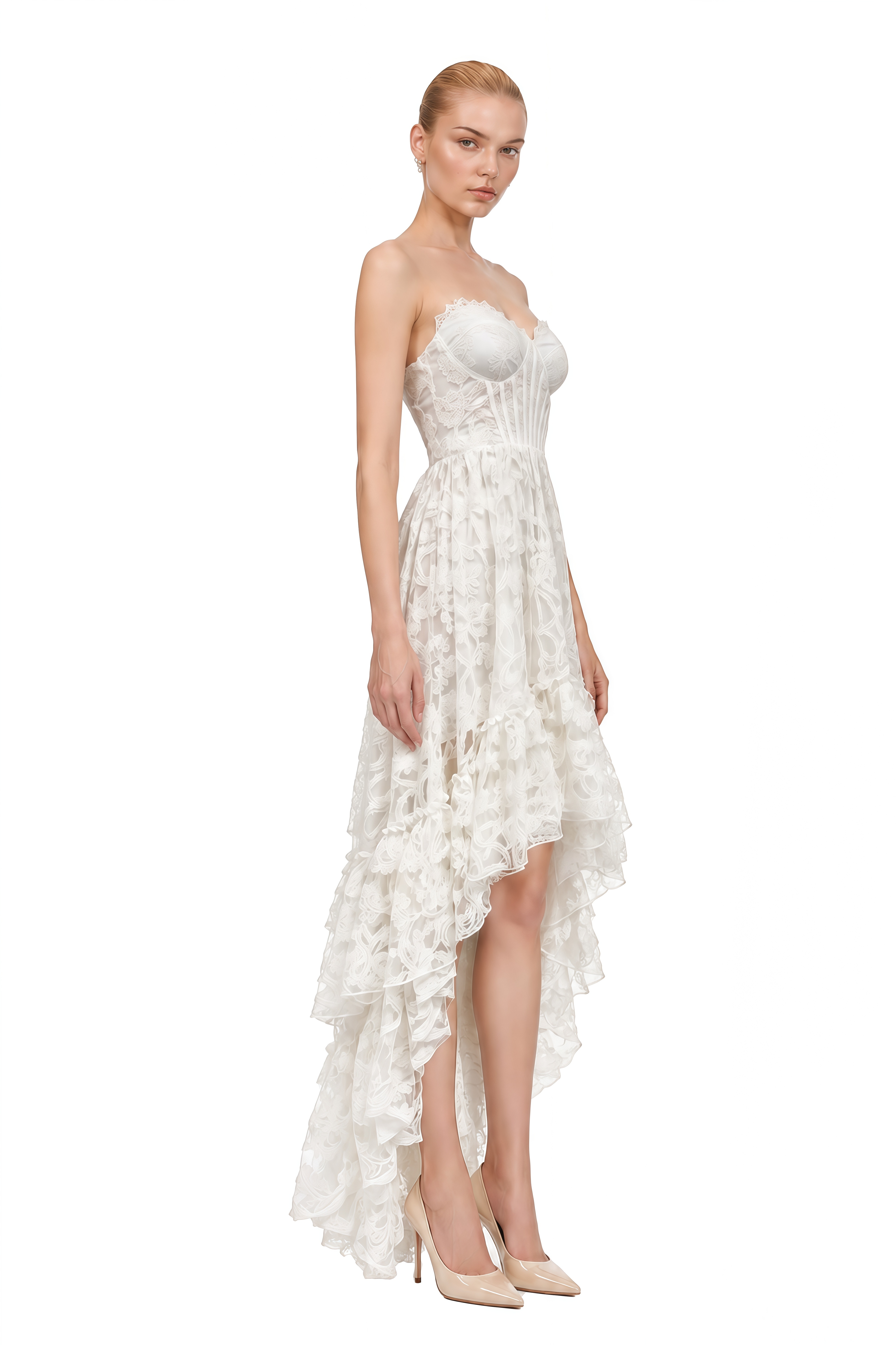 Hazel White Sweetheart Neck Lace Maxi Dress