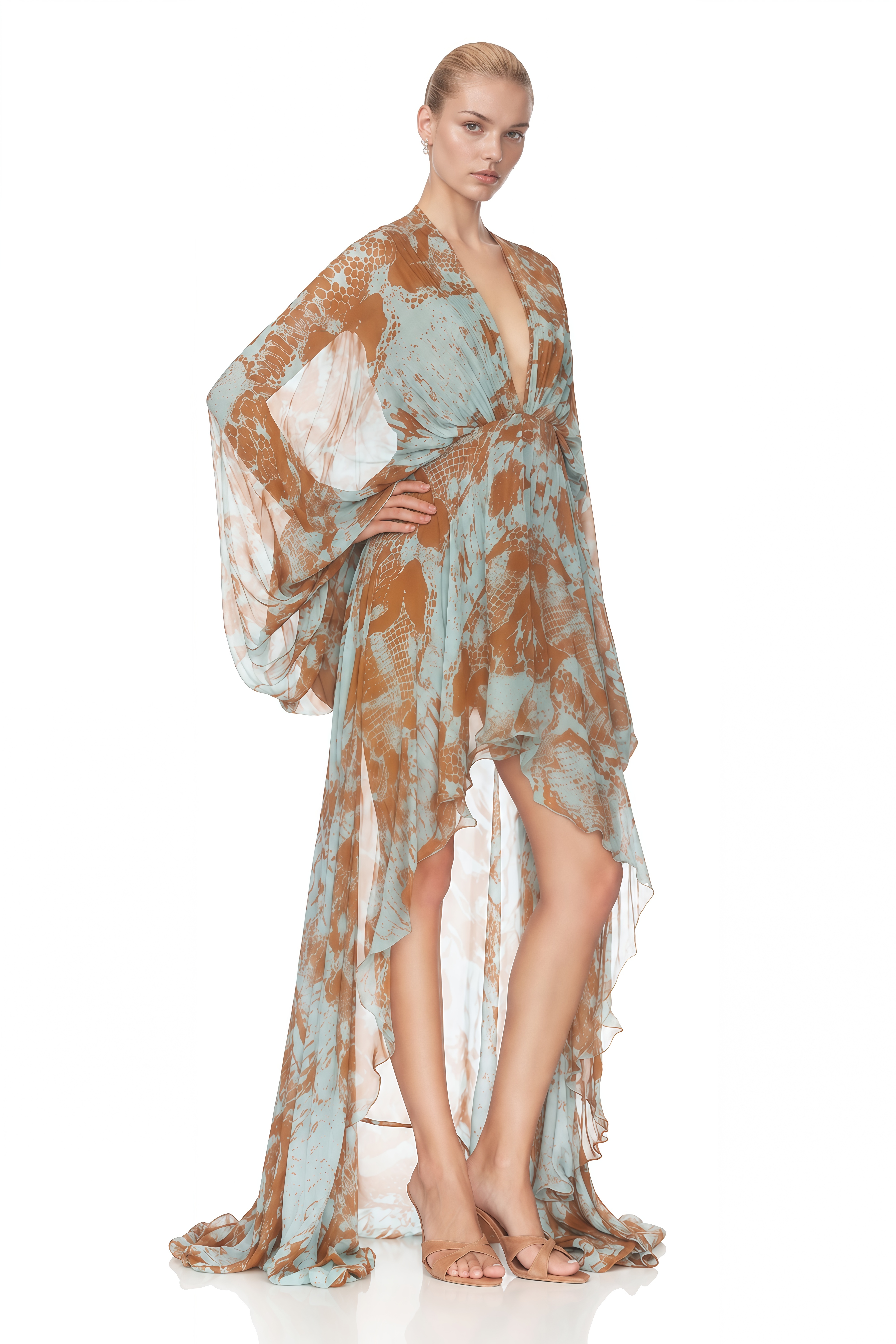 Vesper Green High-Low Draped Maxi Dress
