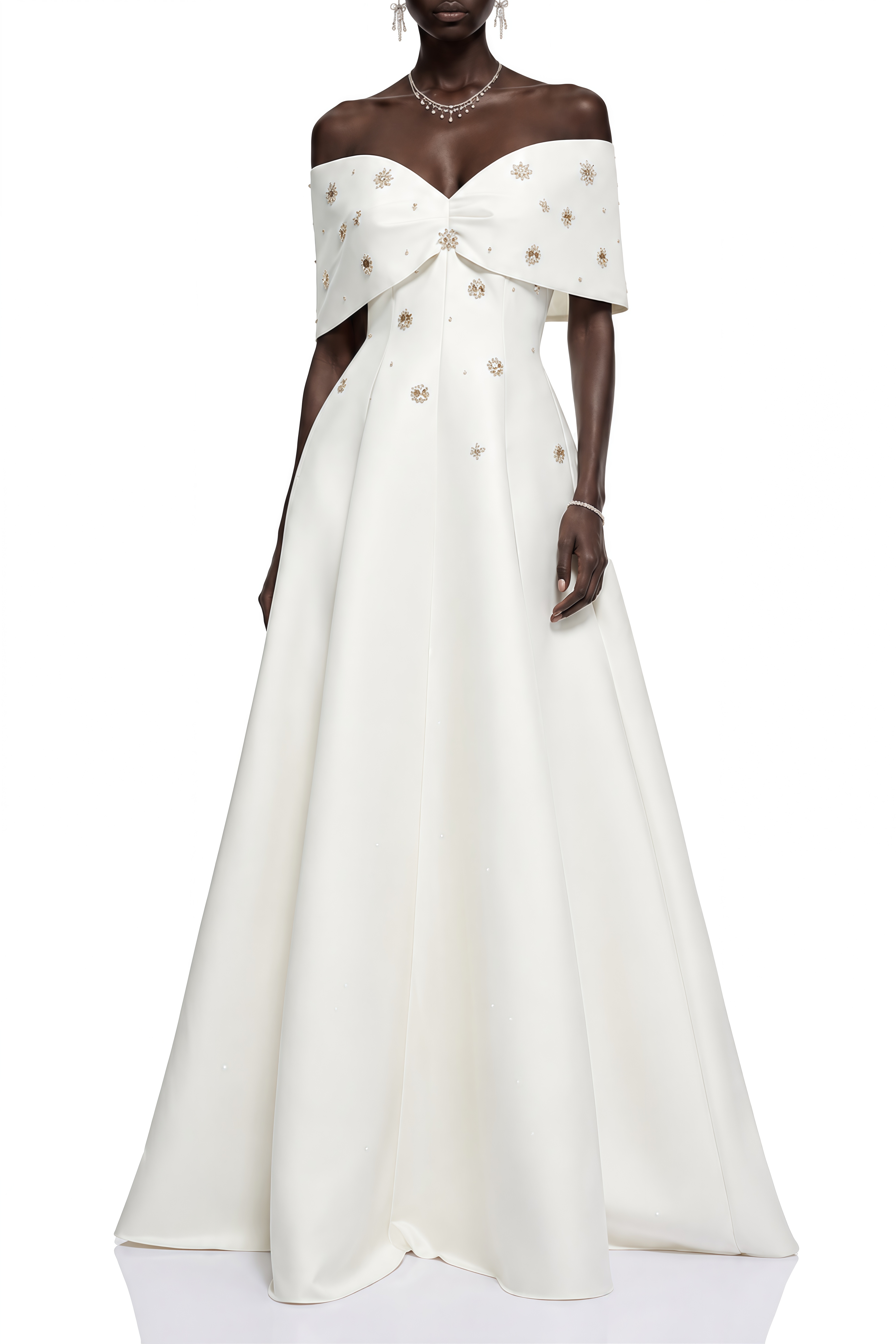 Ivy White Off Shoulder A-Line Maxi Dress
