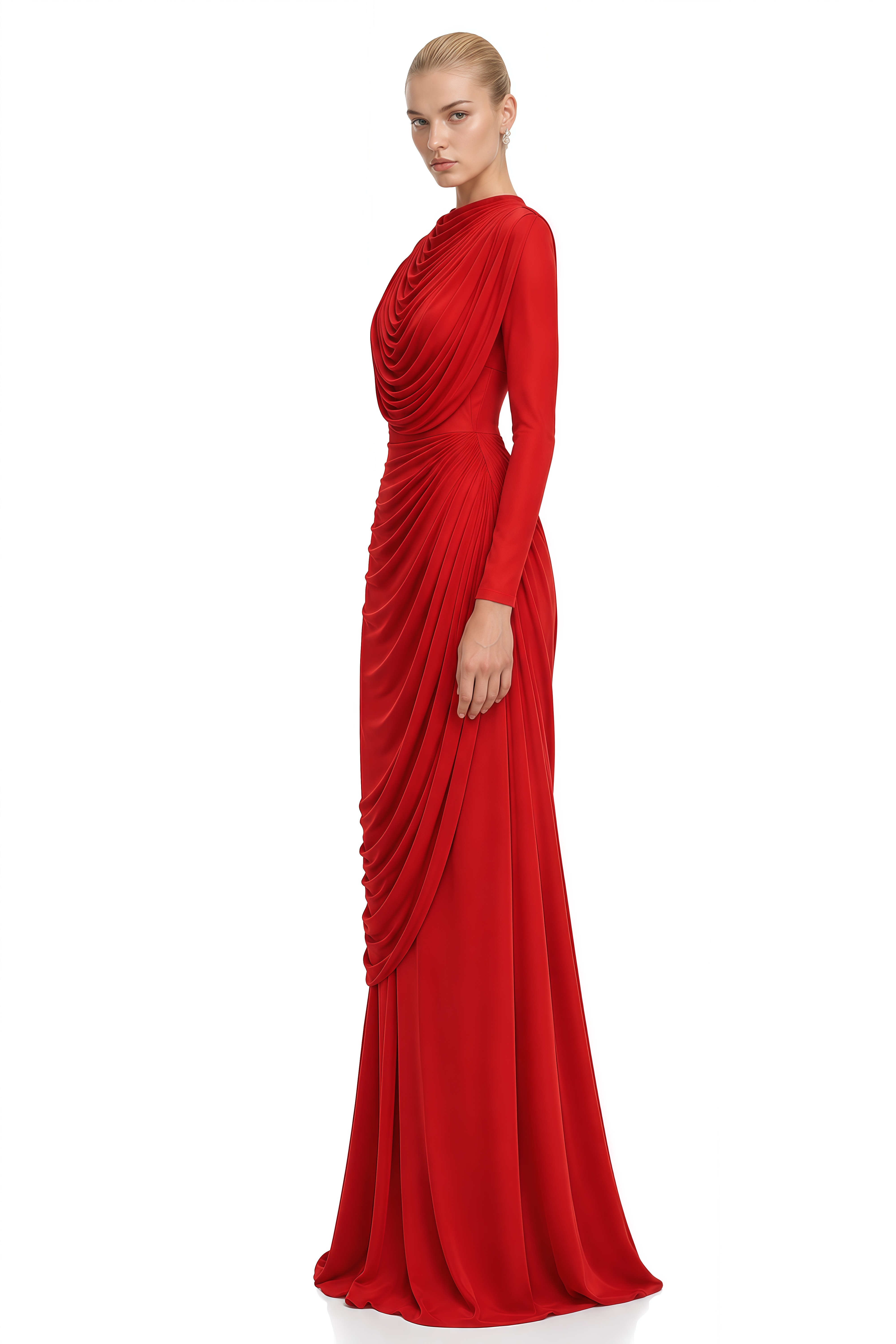 Margaux Red Asymmetric Ruched Maxi Dress