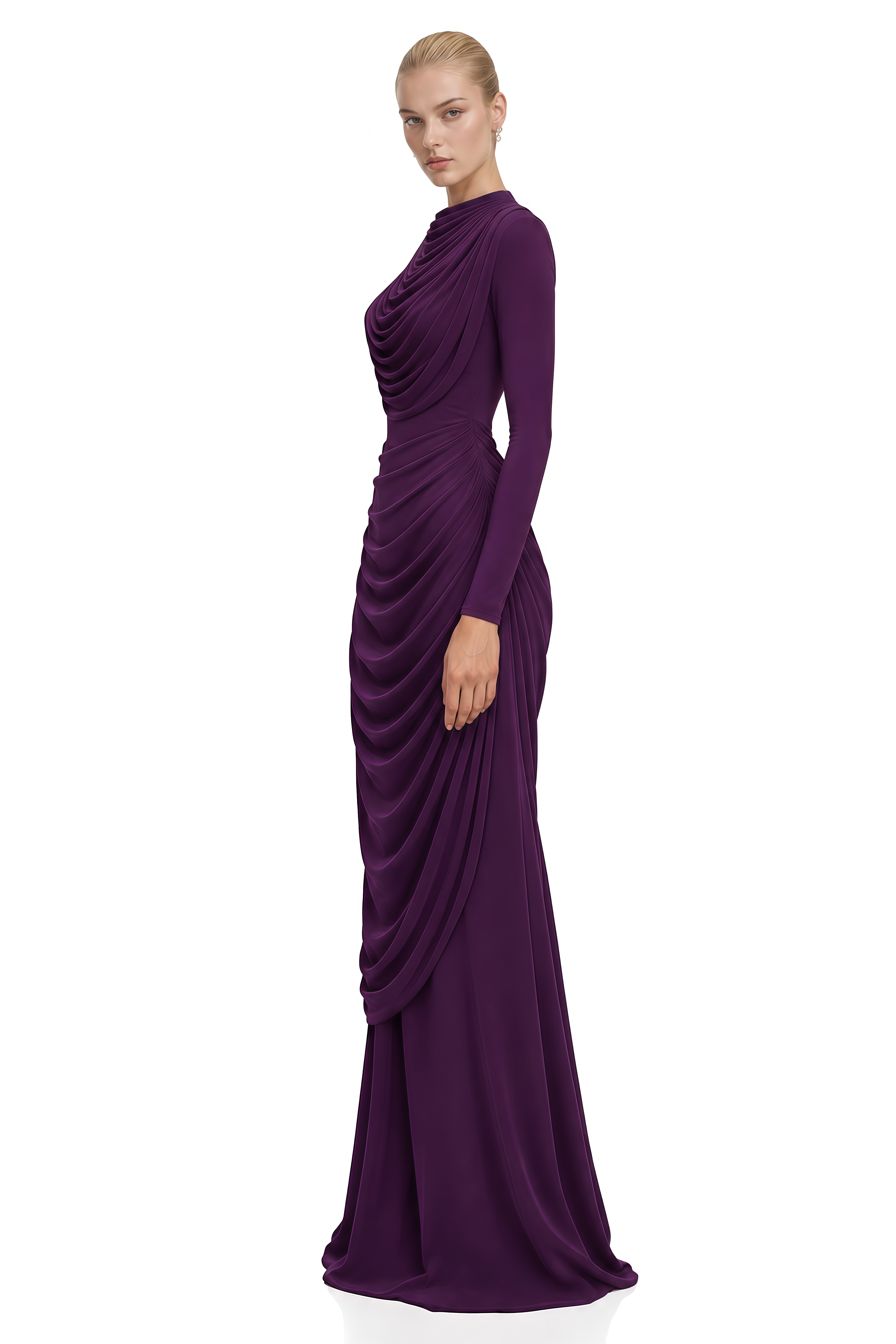 Margaux Purple Asymmetric Ruched Maxi Dress