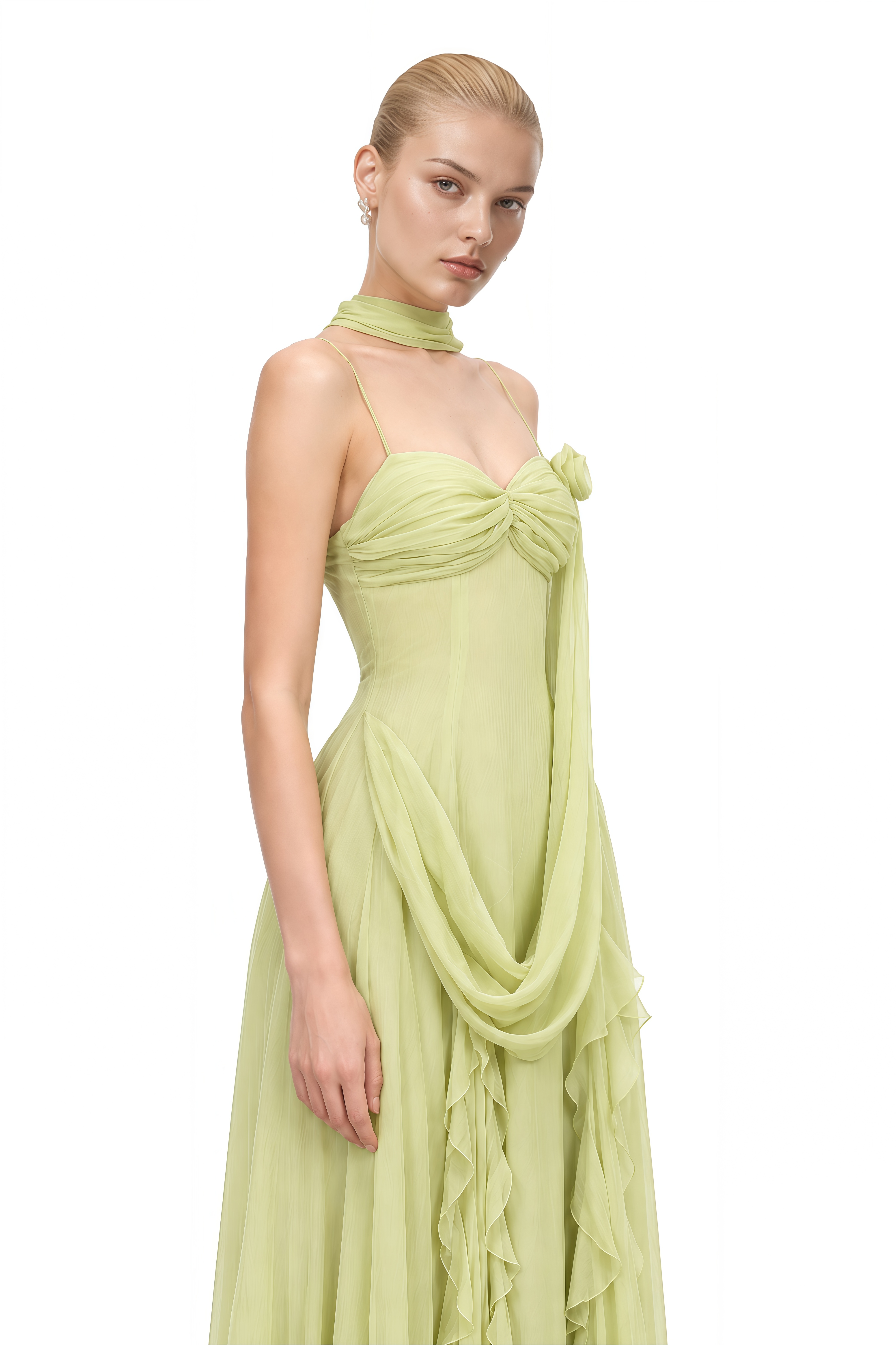 Liora Green Sleeveless Draped Maxi Dress