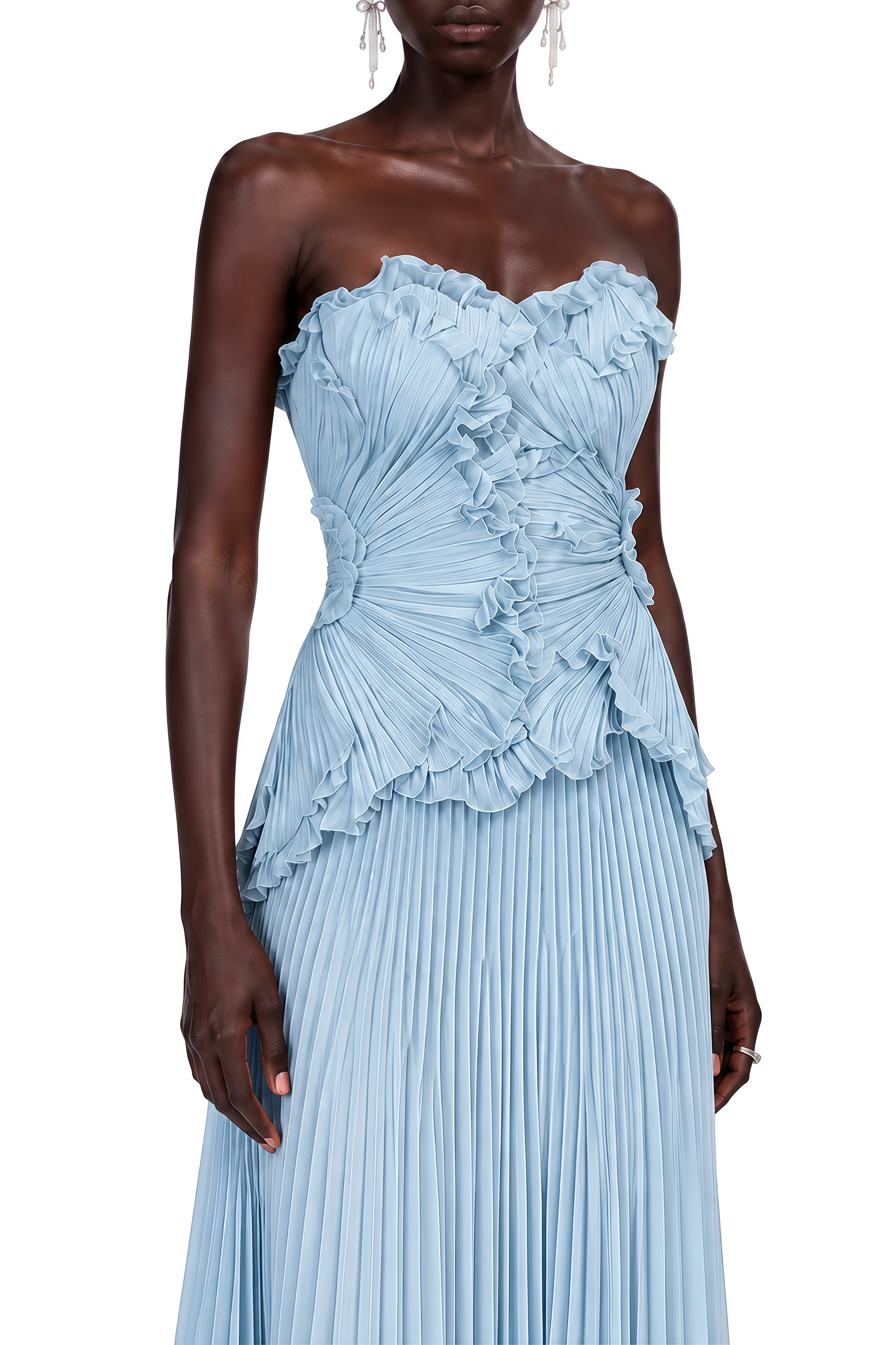 Eloise Blue Sweetheart Neck Pleated Maxi Dress