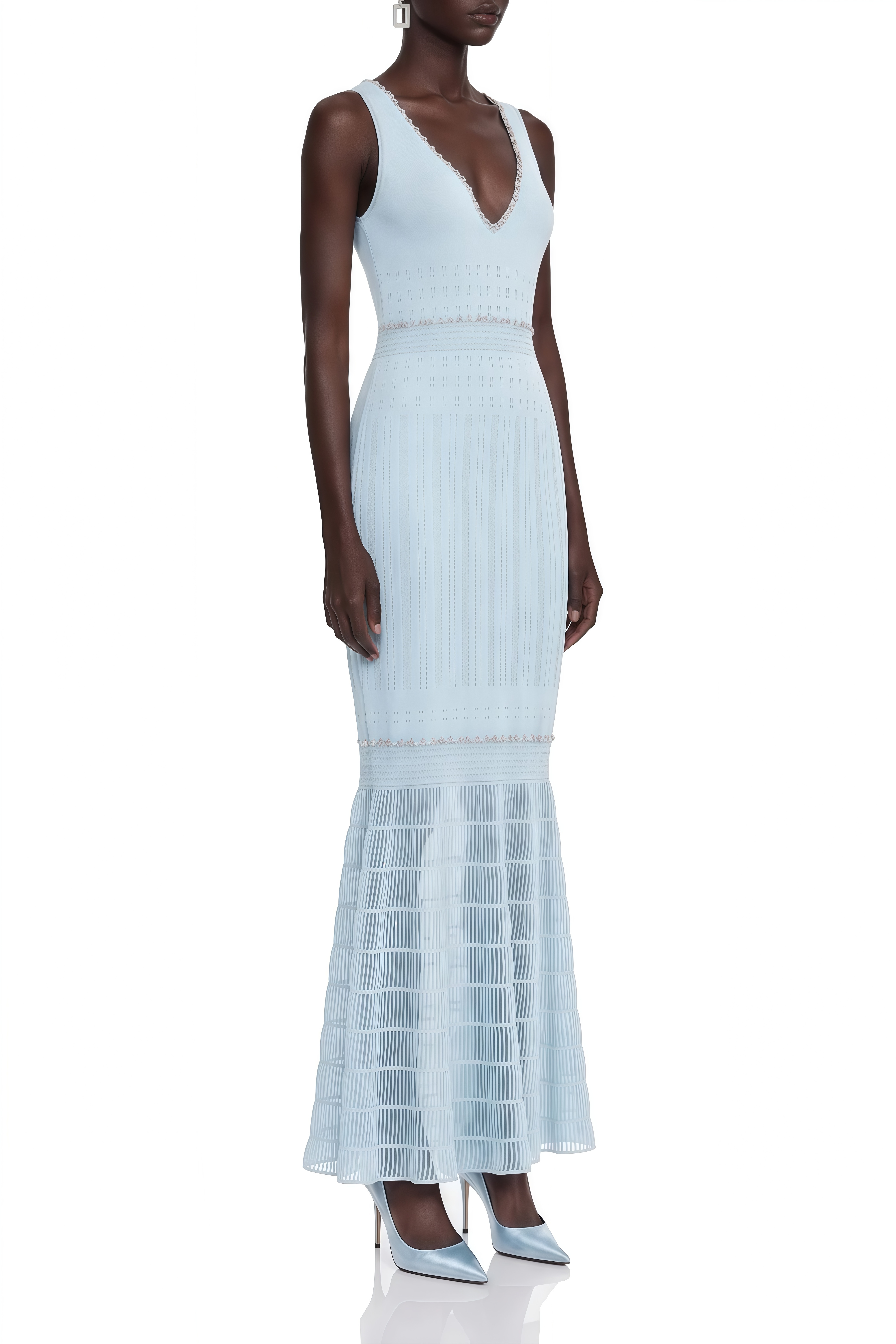 Emmeline Blue Sleeveless Knitted Maxi Dress