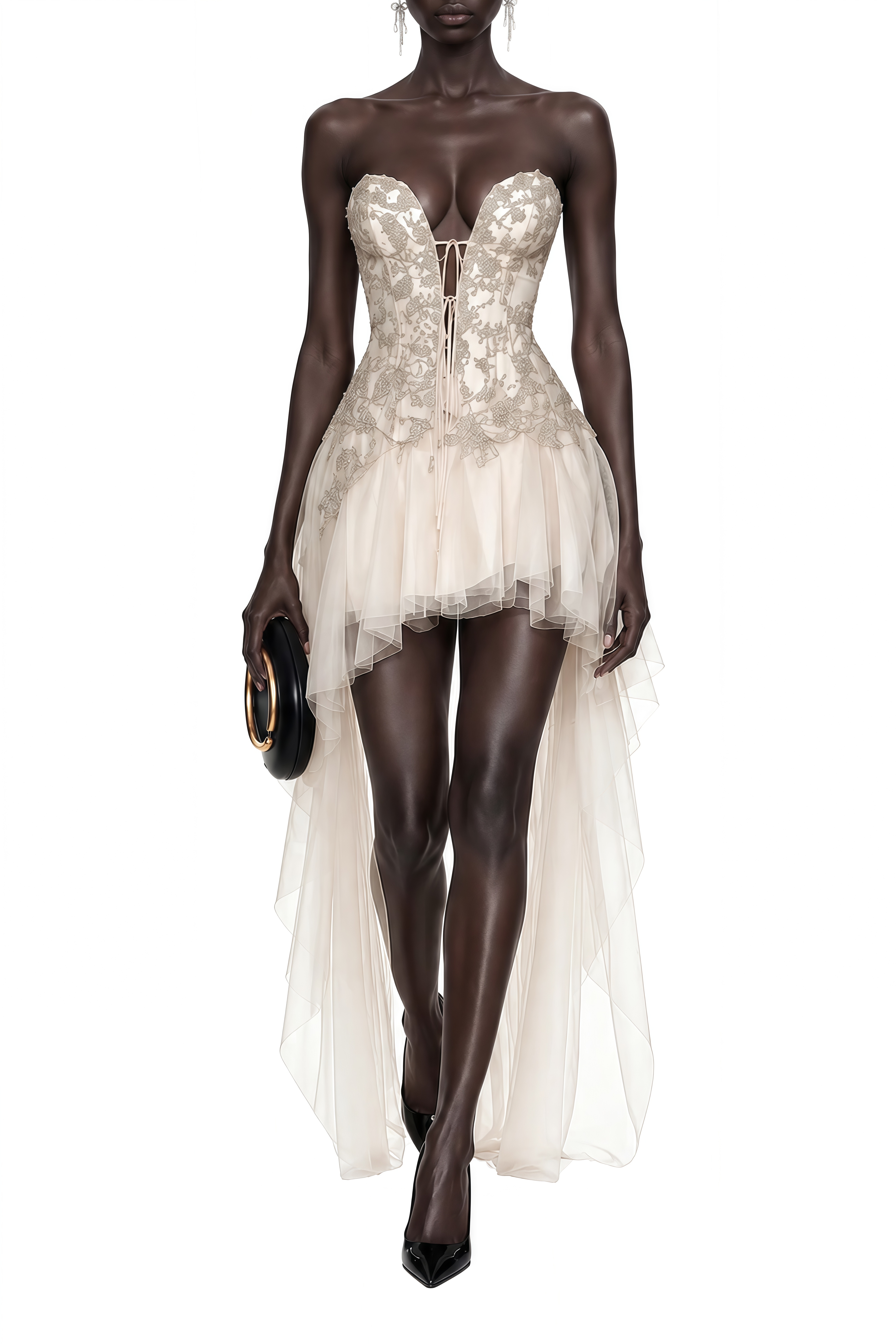 Imogen Neutral Strapless Ruffled Maxi Dress