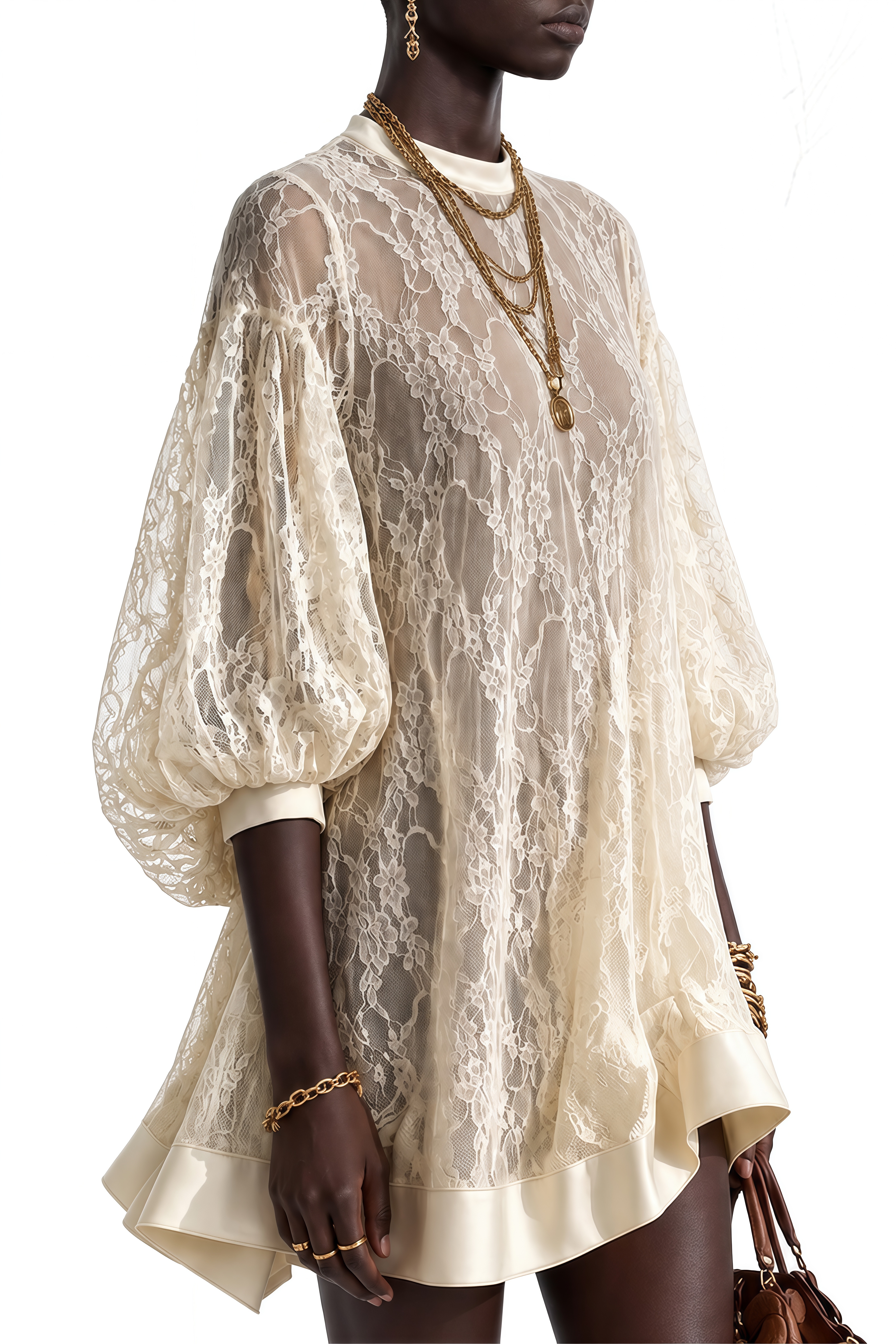 Cecile Ivory Sheer Floral Lace Mini Dress