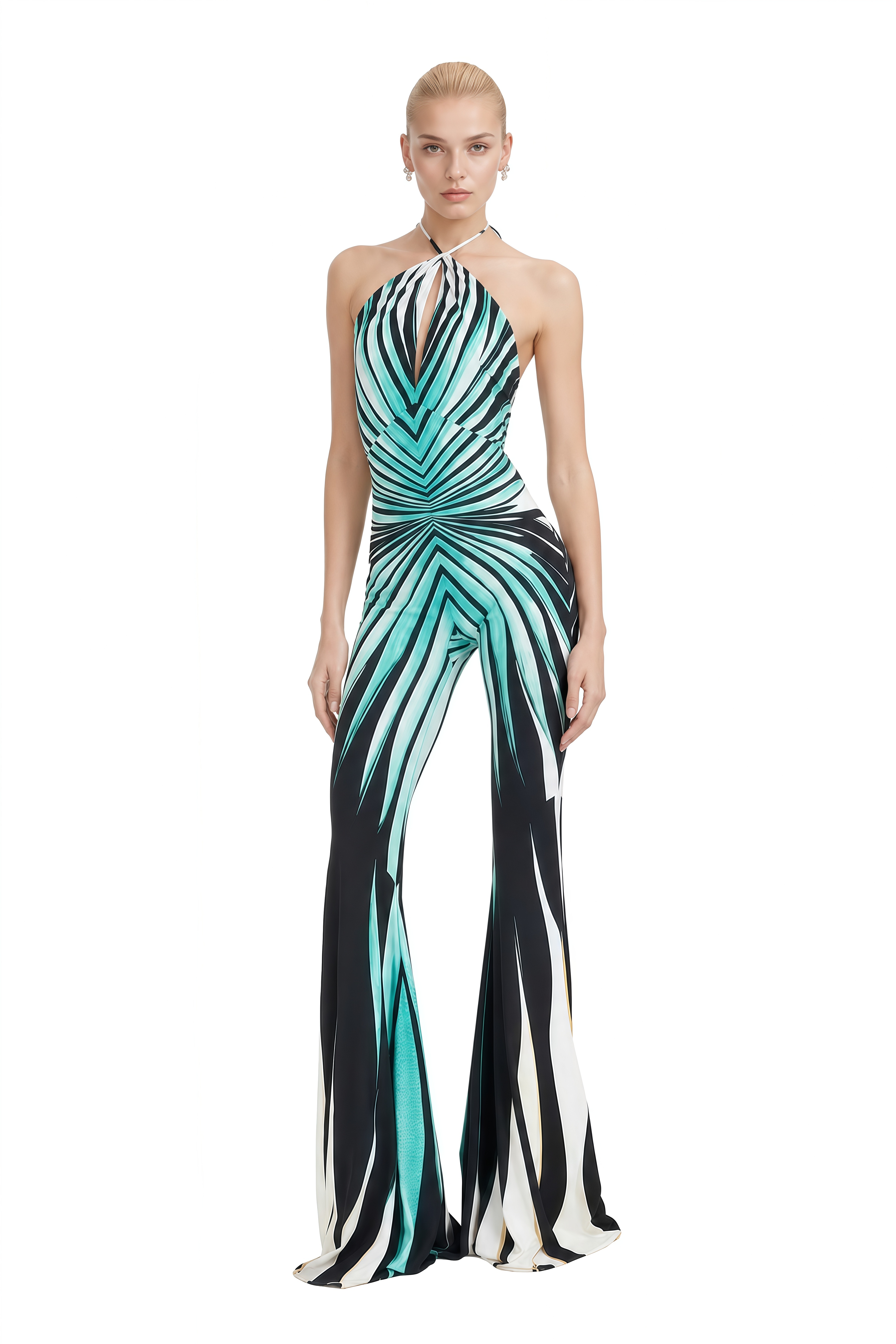 Odette Green Halterneck Cut-Out Jumpsuit