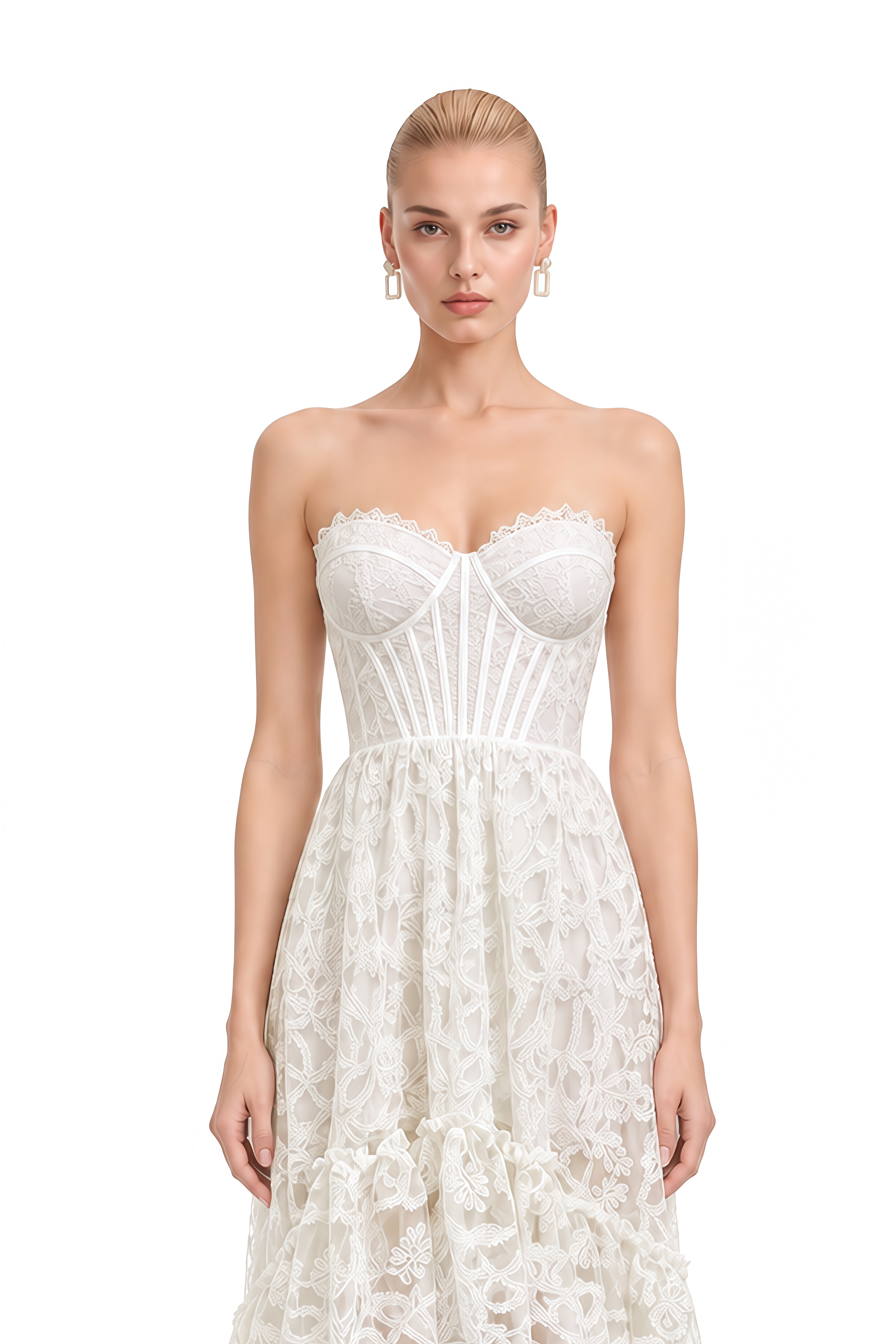 Hazel White Sweetheart Neck Lace Maxi Dress