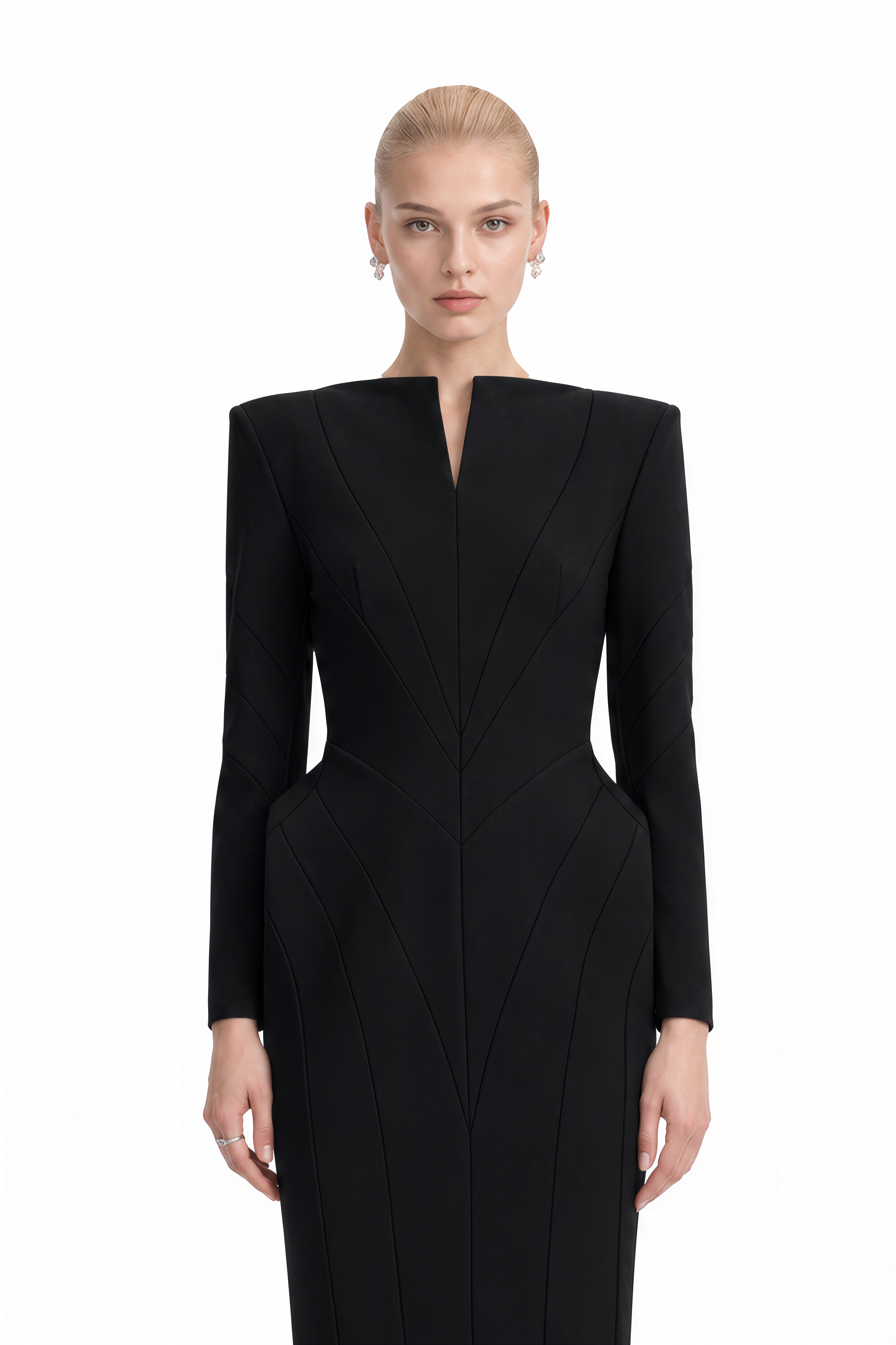 Audrey Black Long Sleeves Slit Midi Dress