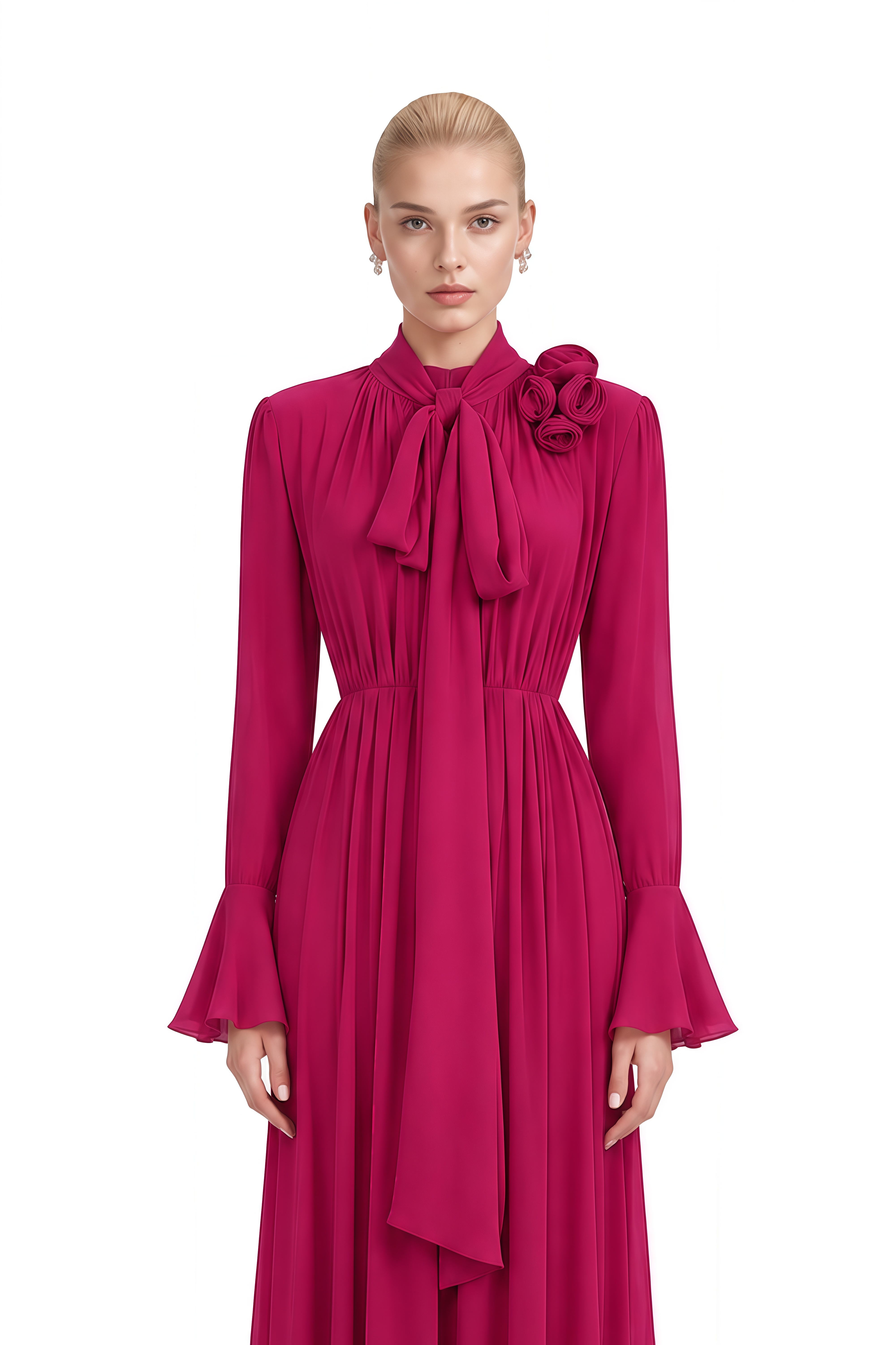 Amara Purple 3D Florals Turtleneck Maxi Dress