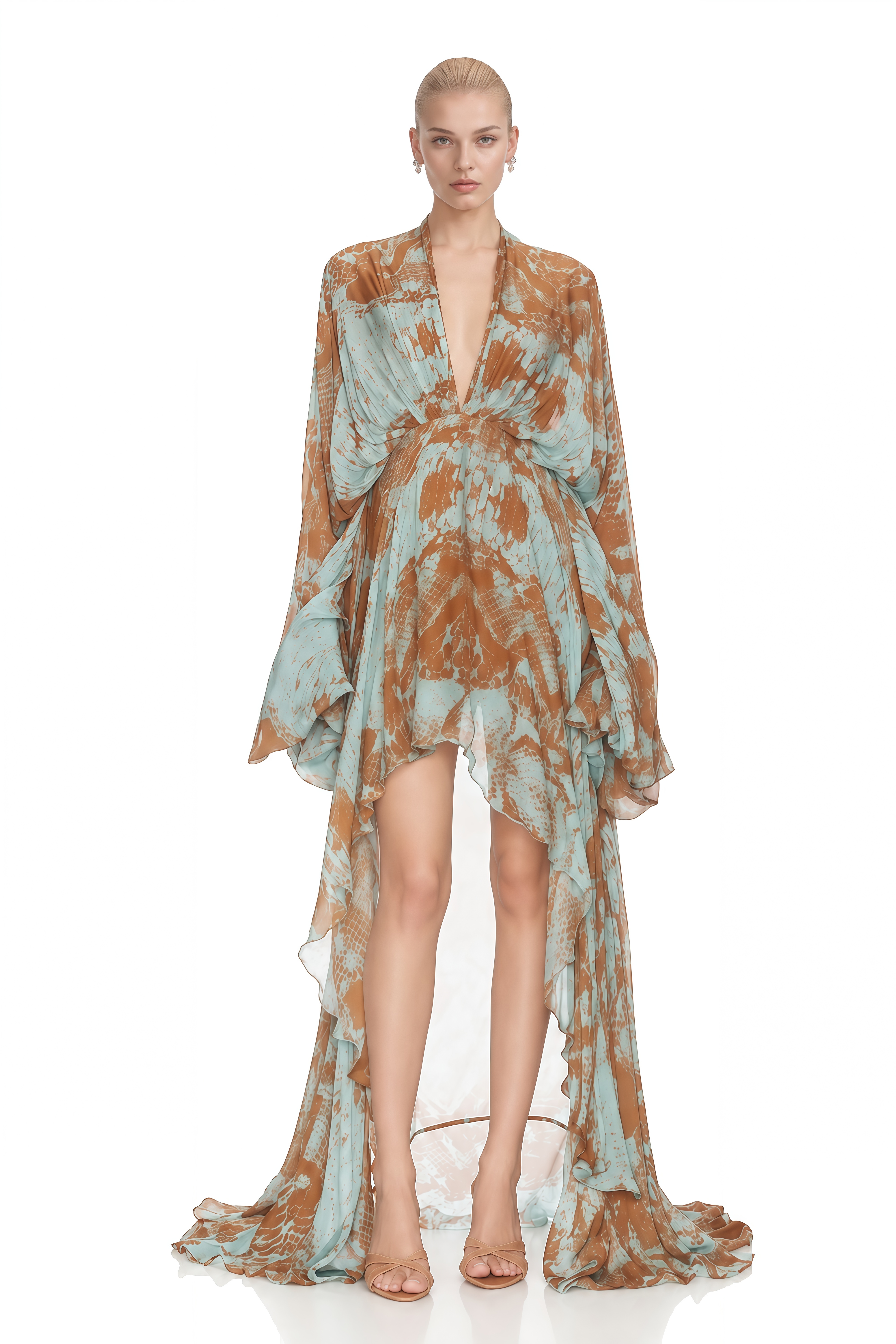 Vesper Green High-Low Draped Maxi Dress