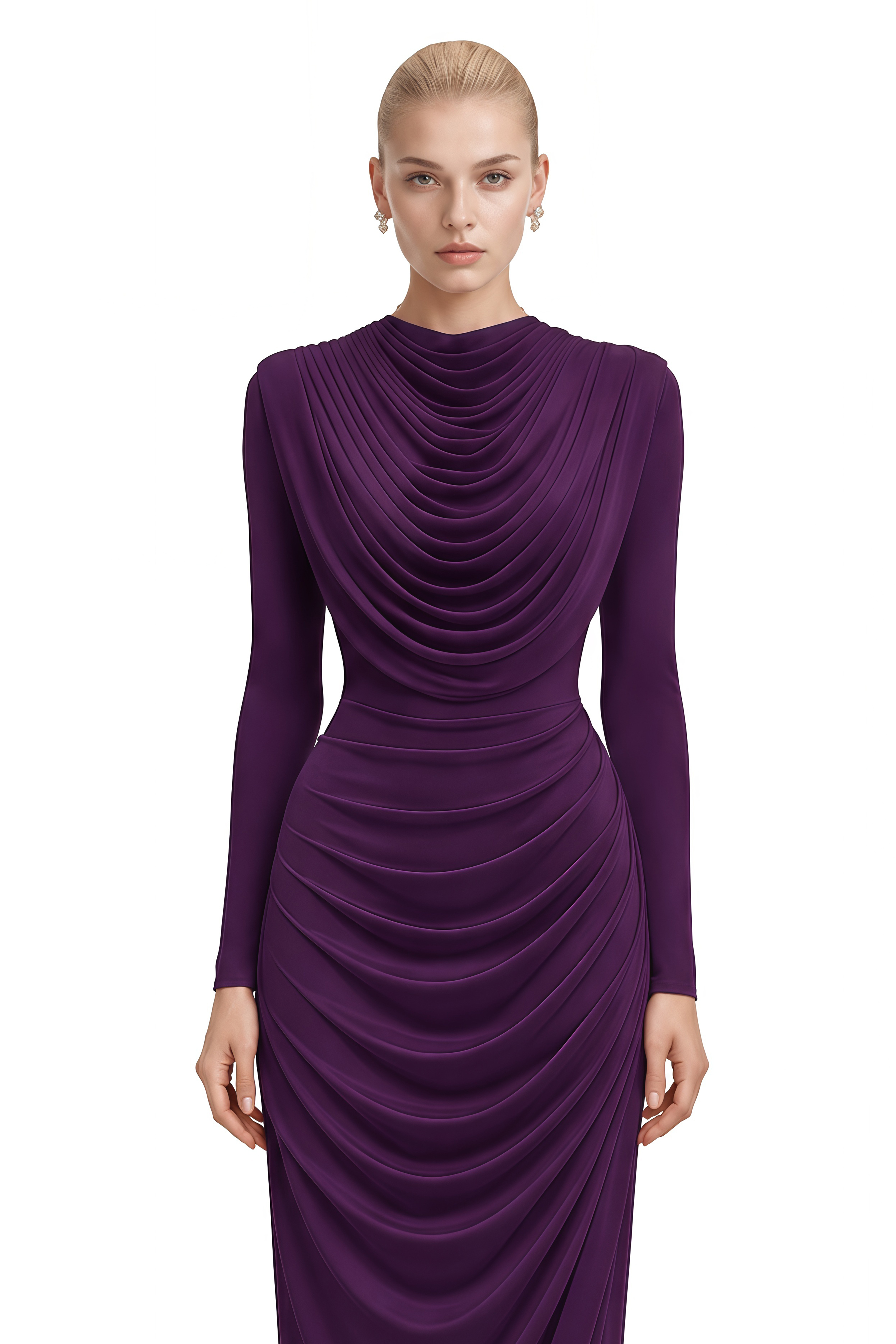 Margaux Purple Asymmetric Ruched Maxi Dress