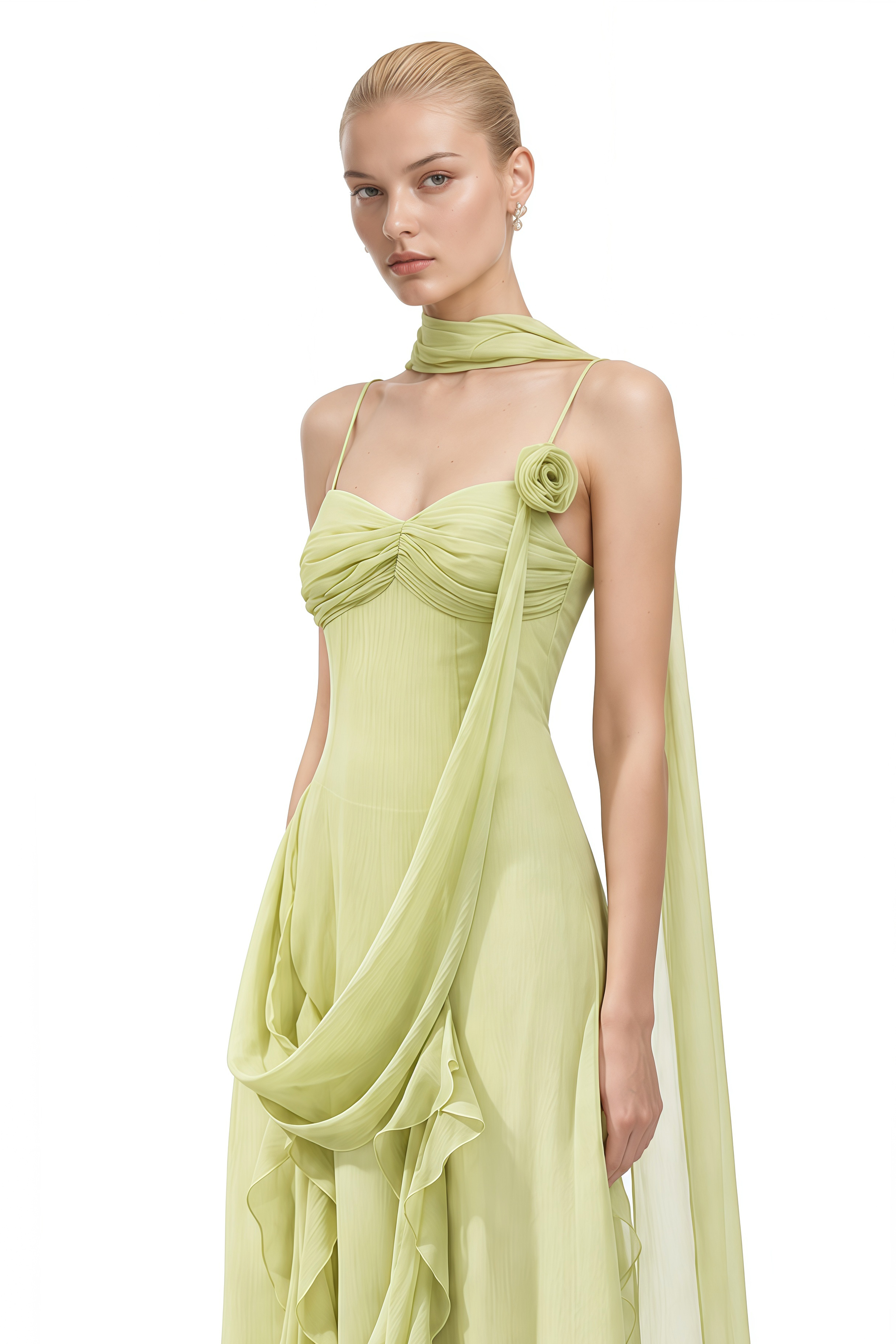 Liora Green Sleeveless Draped Maxi Dress