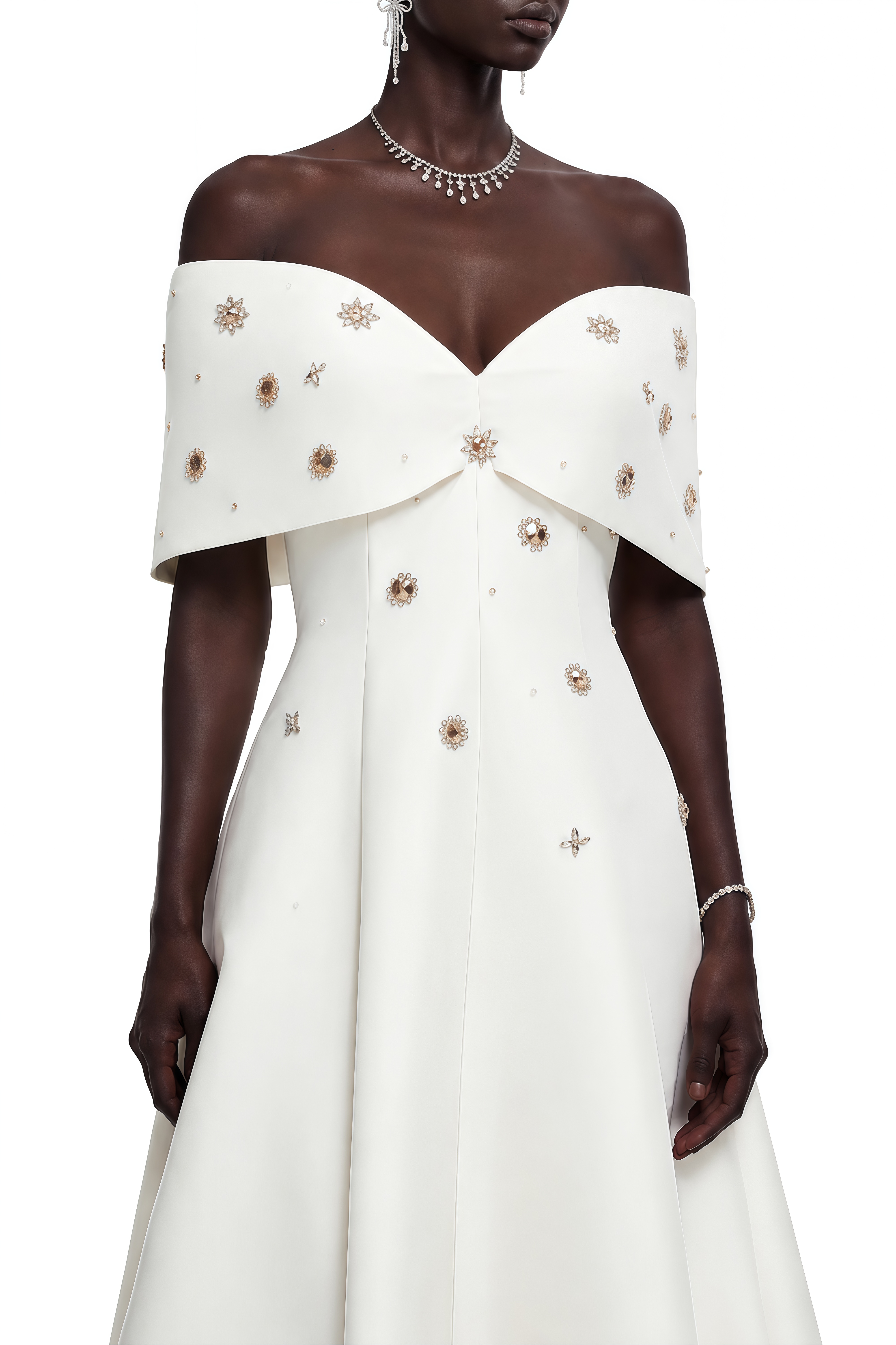 Ivy White Off Shoulder A-Line Maxi Dress