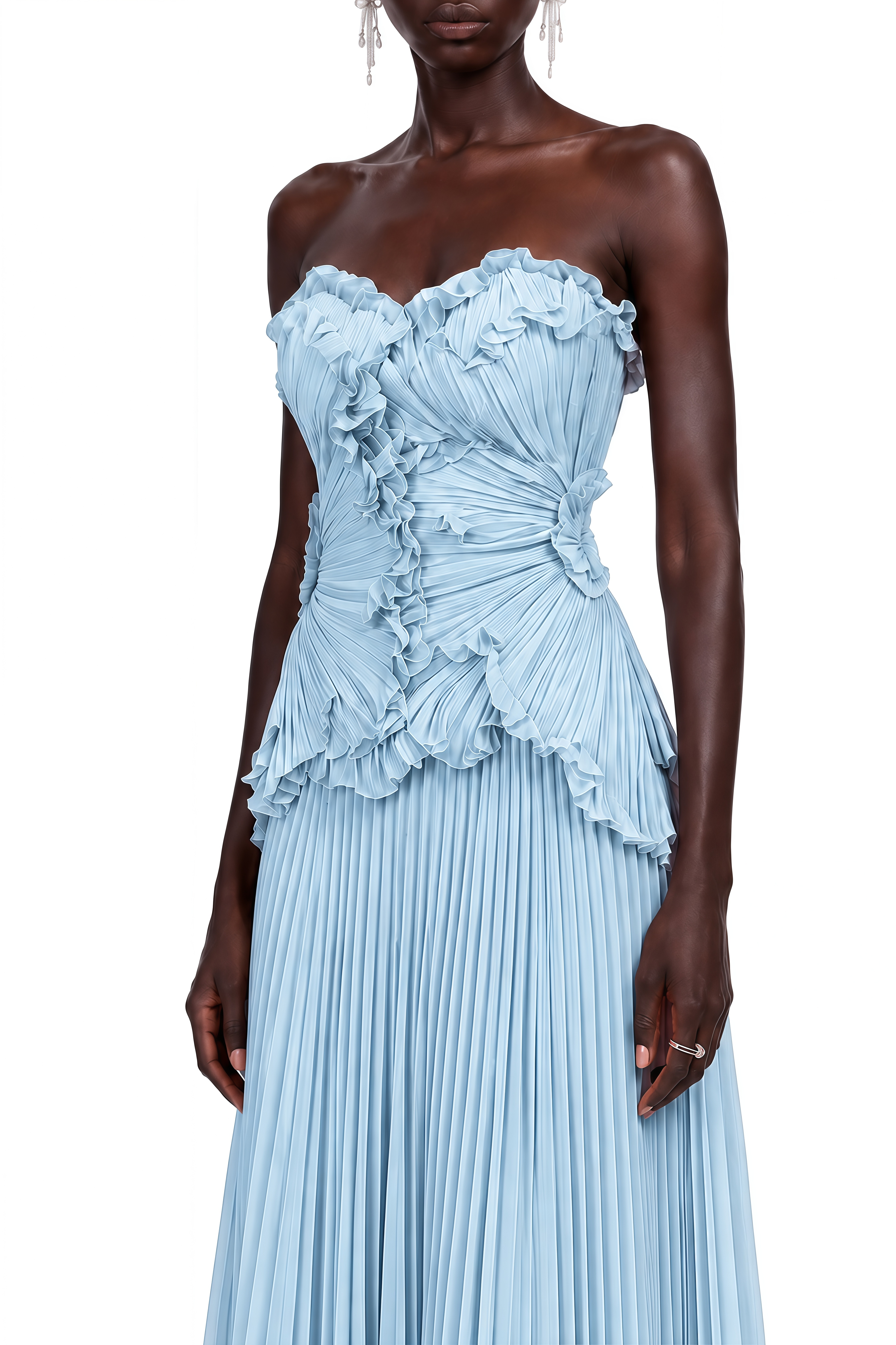Eloise Blue Sweetheart Neck Pleated Maxi Dress
