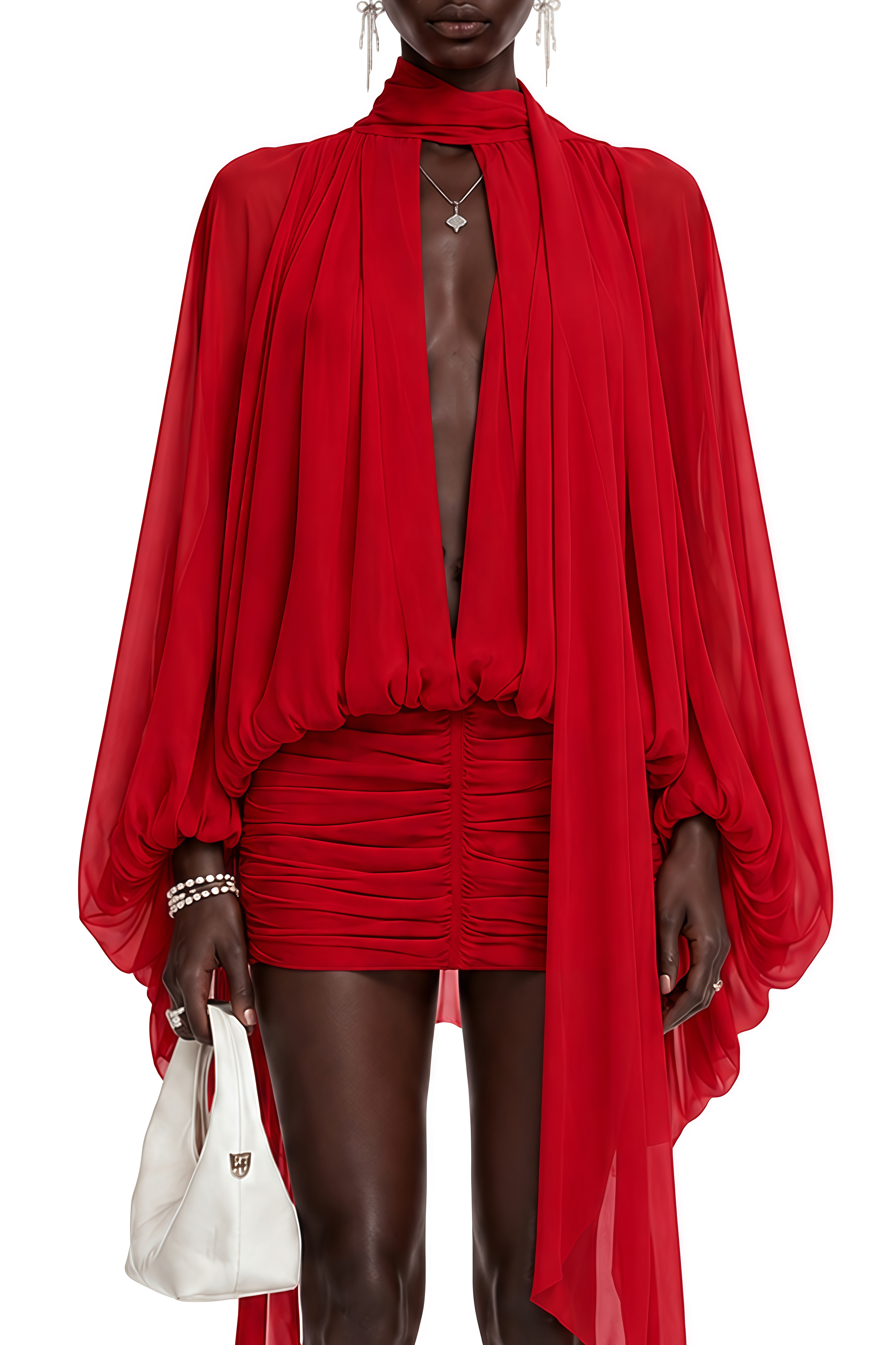 Juliet Red Turtleneck Long Sleeves Mini Dress