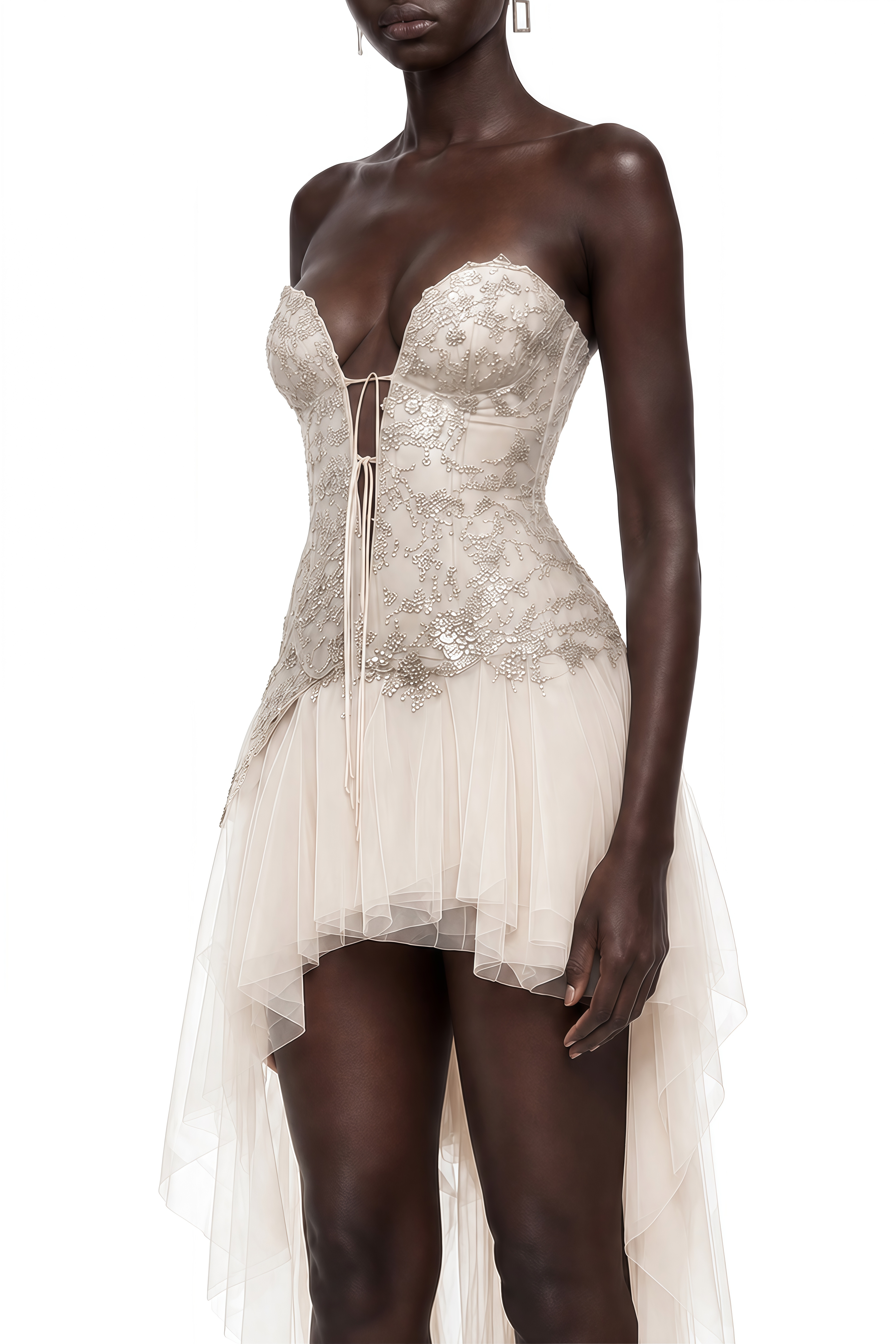 Imogen Neutral Strapless Ruffled Maxi Dress