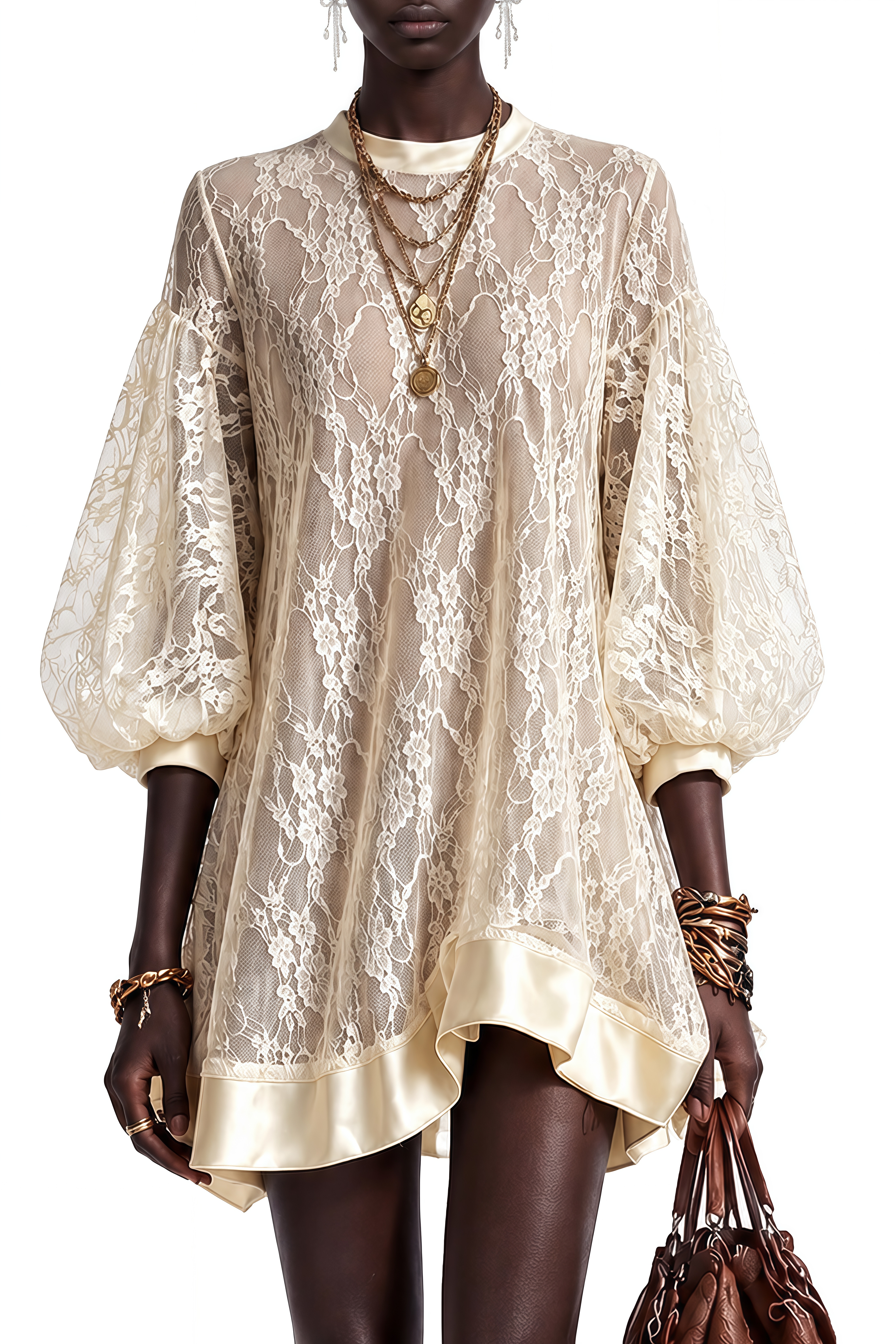 Cecile Ivory Sheer Floral Lace Mini Dress