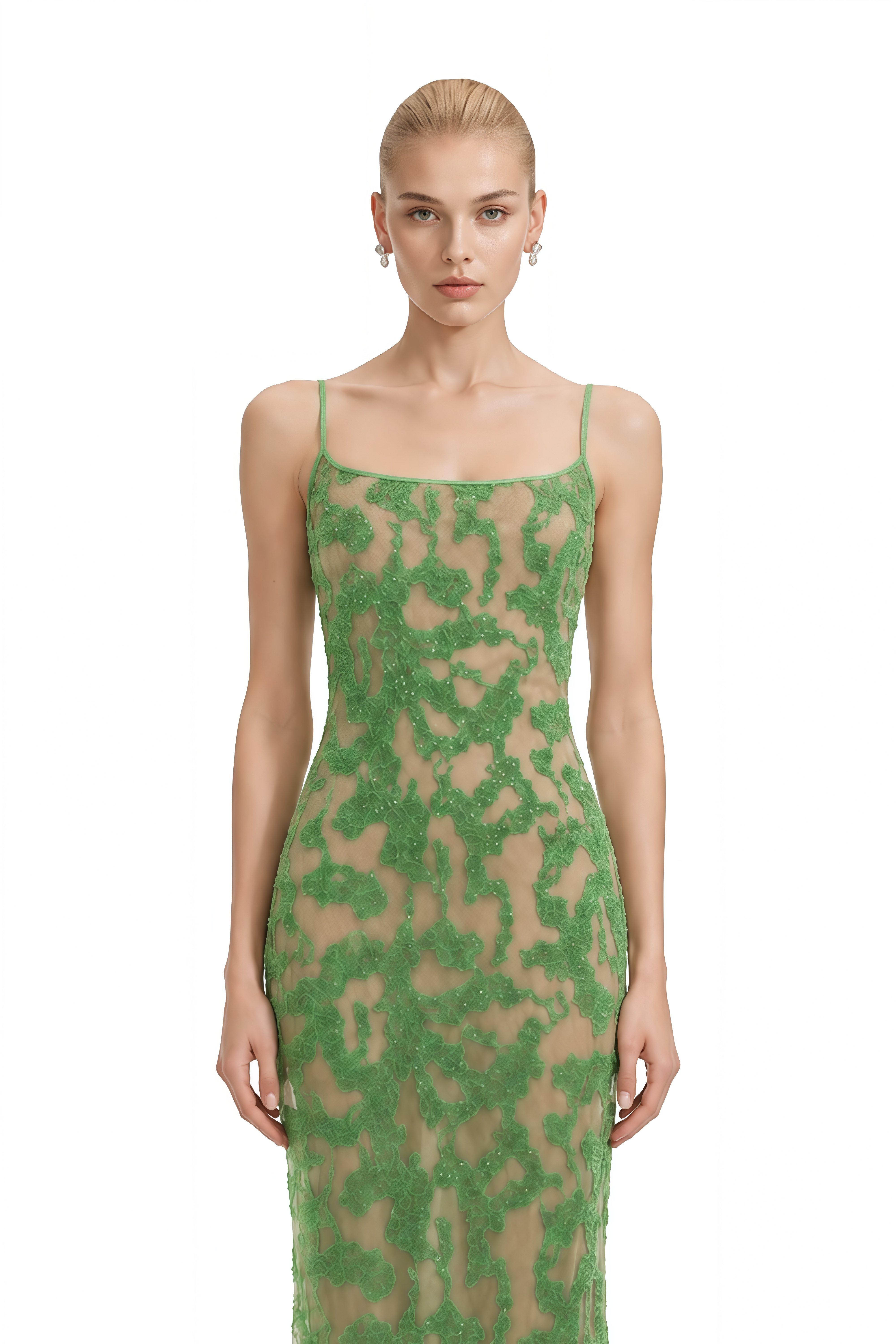 Eulalia Green Sleeveless Embellished Maxi Dress