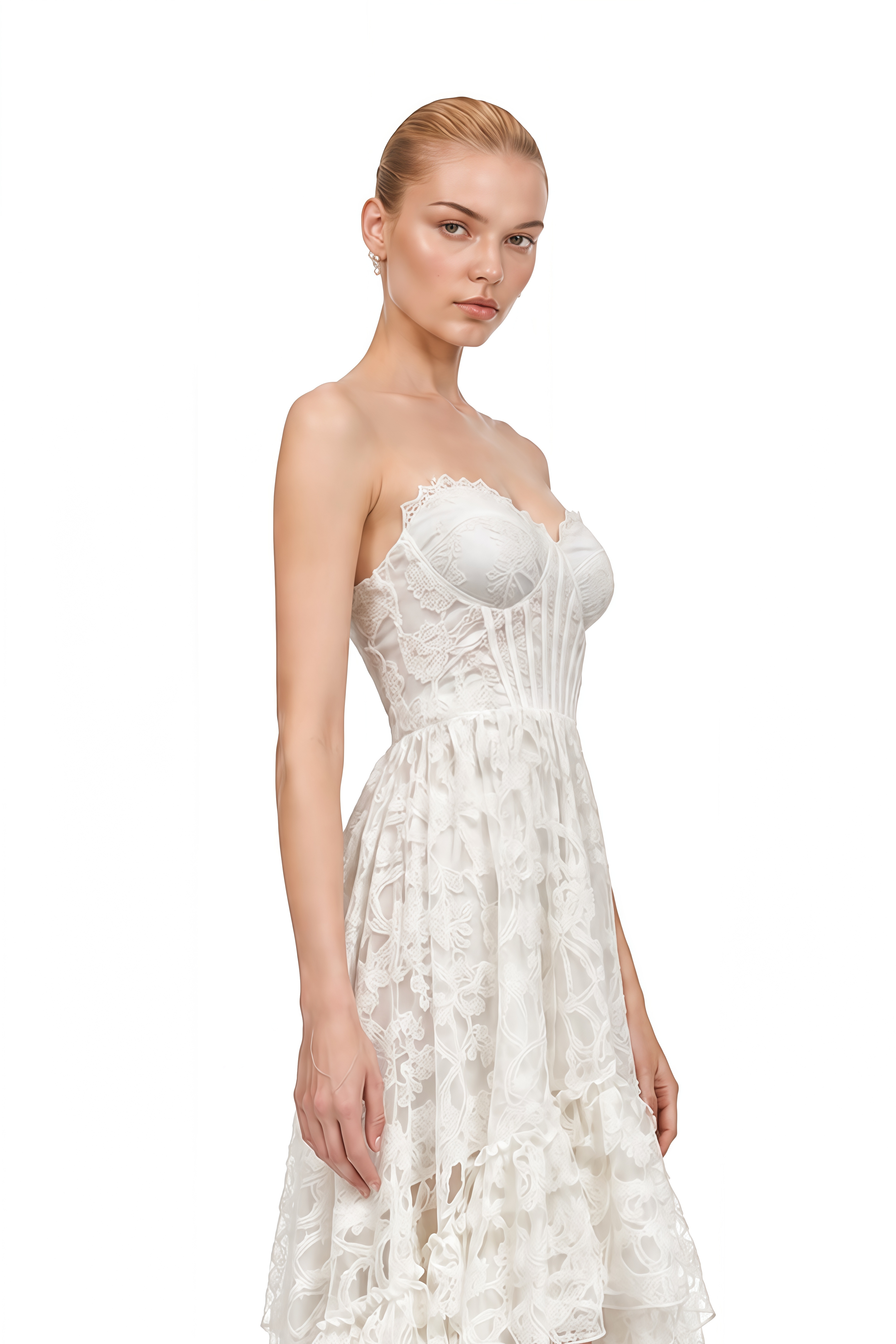 Hazel White Sweetheart Neck Lace Maxi Dress