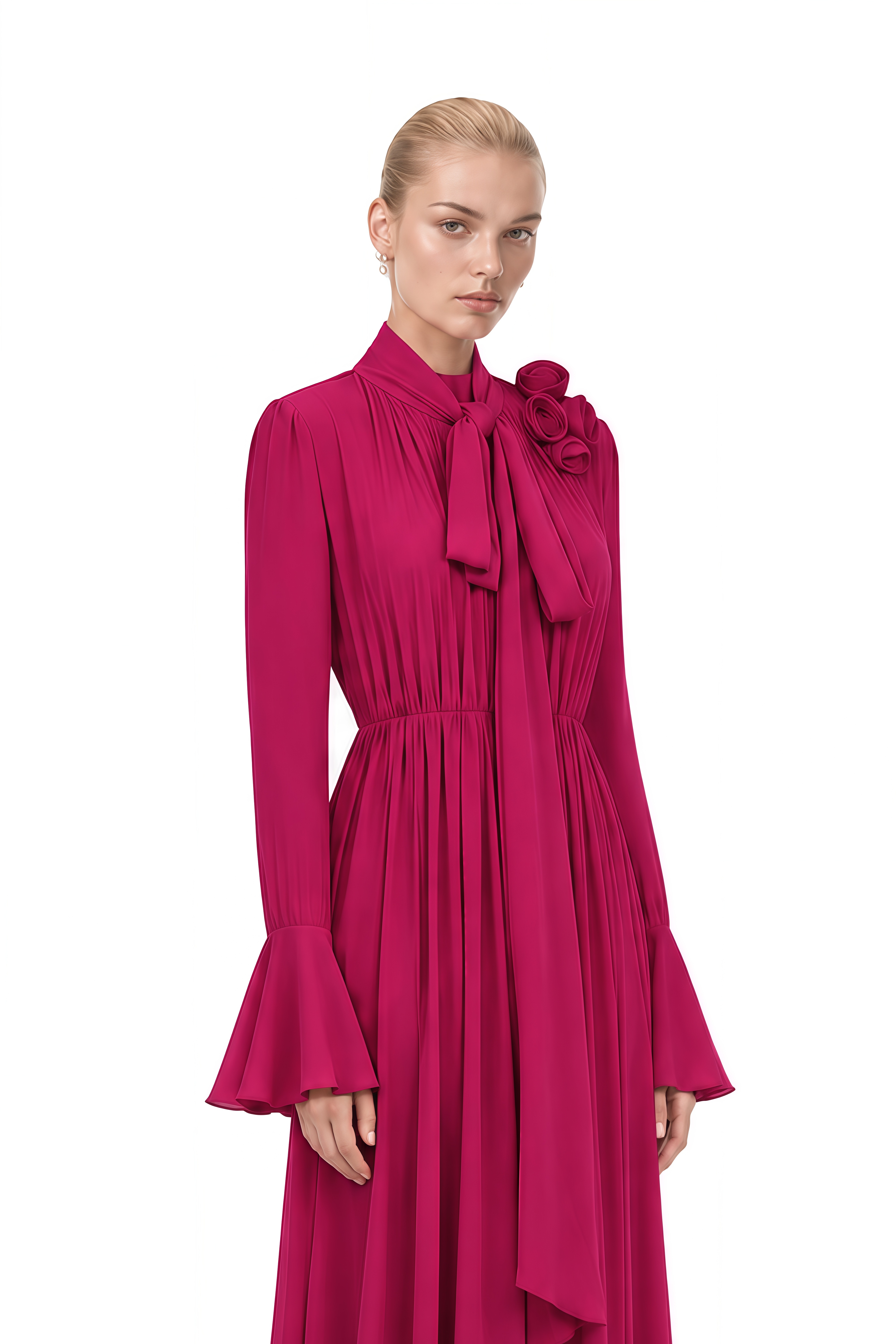 Amara Purple 3D Florals Turtleneck Maxi Dress