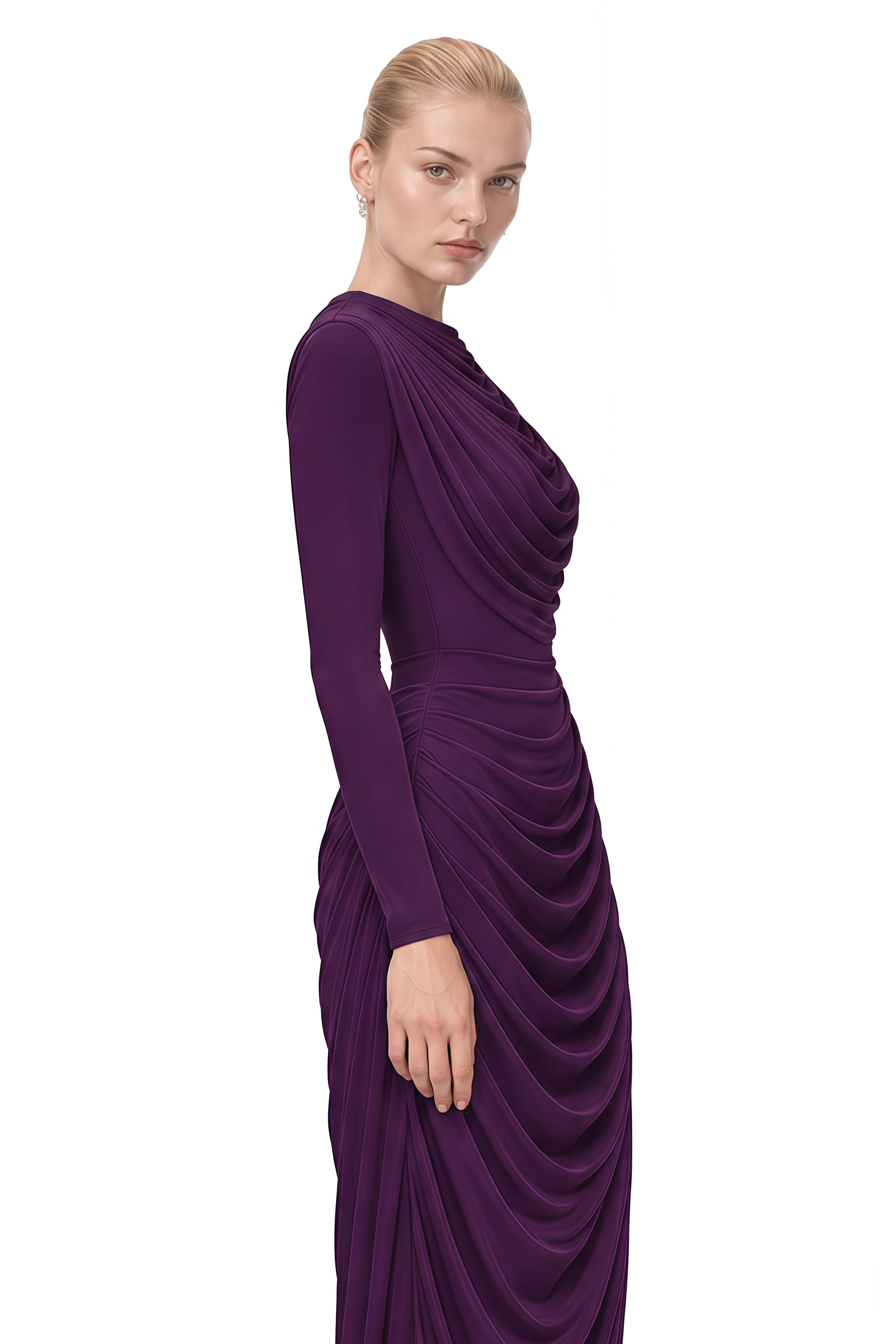 Margaux Purple Asymmetric Ruched Maxi Dress