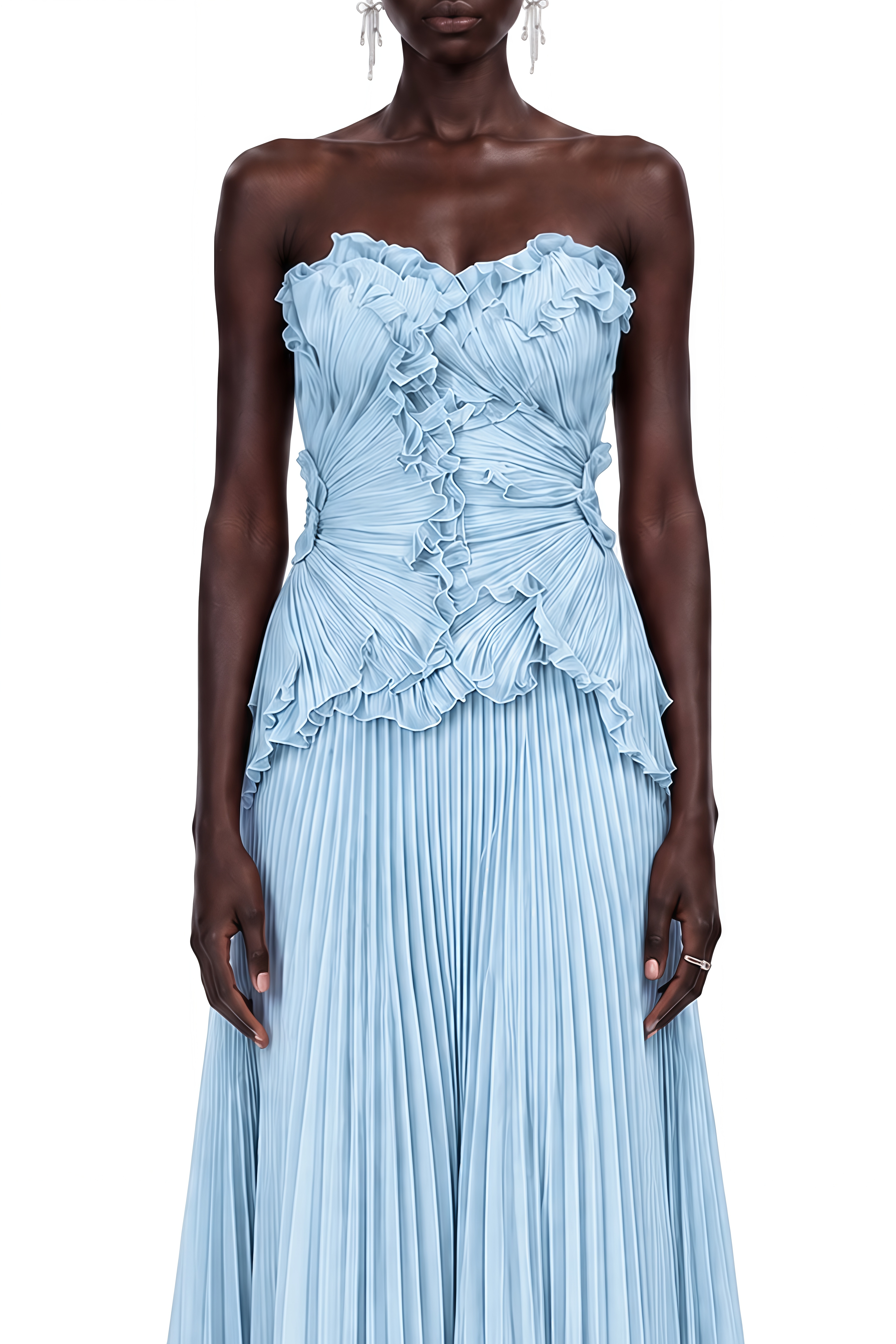 Eloise Blue Sweetheart Neck Pleated Maxi Dress
