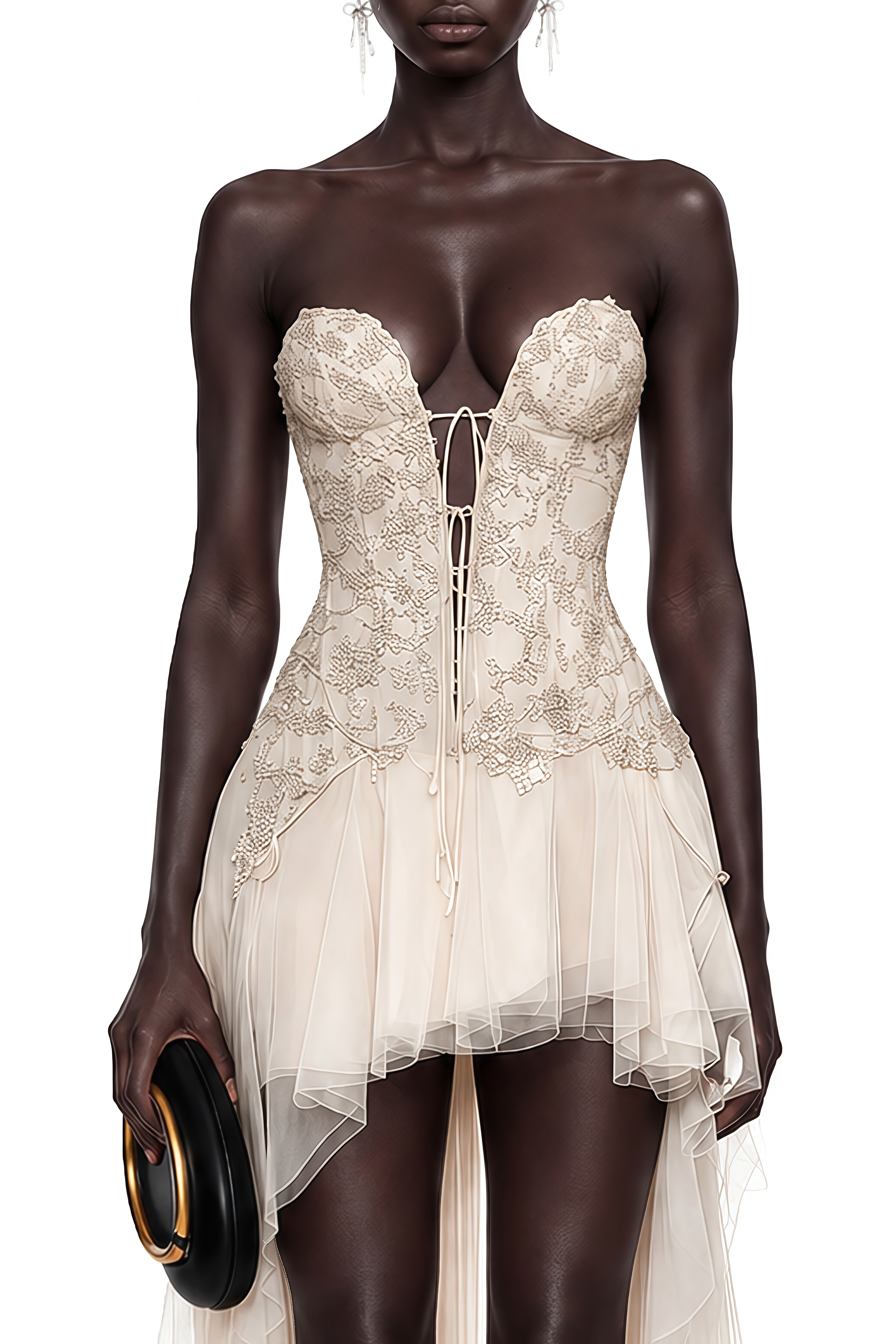 Imogen Neutral Strapless Ruffled Maxi Dress