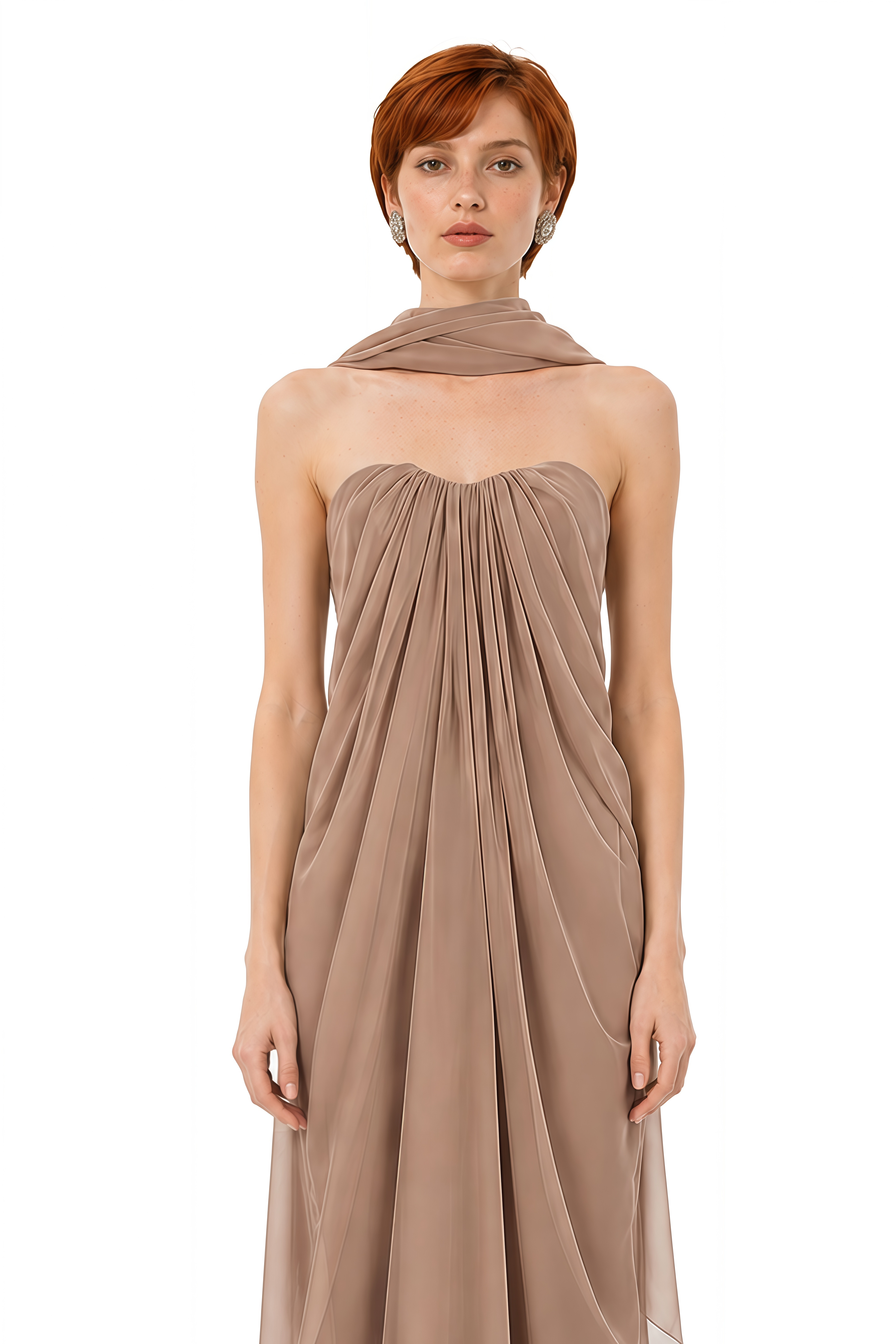 Daphne Brown Strapless Draped Maxi Dress