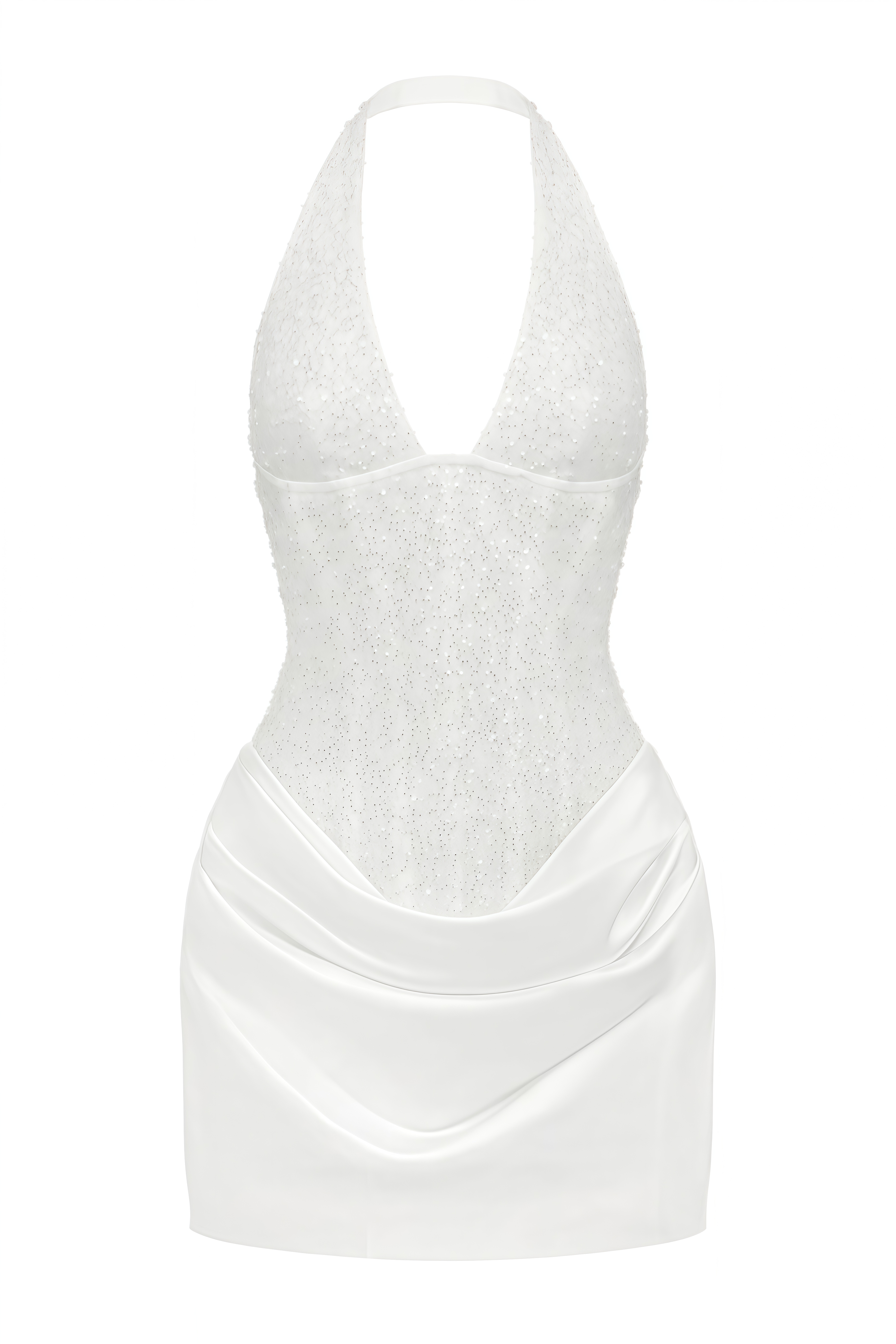 Hermione White V-Neck Draped Mini Dress