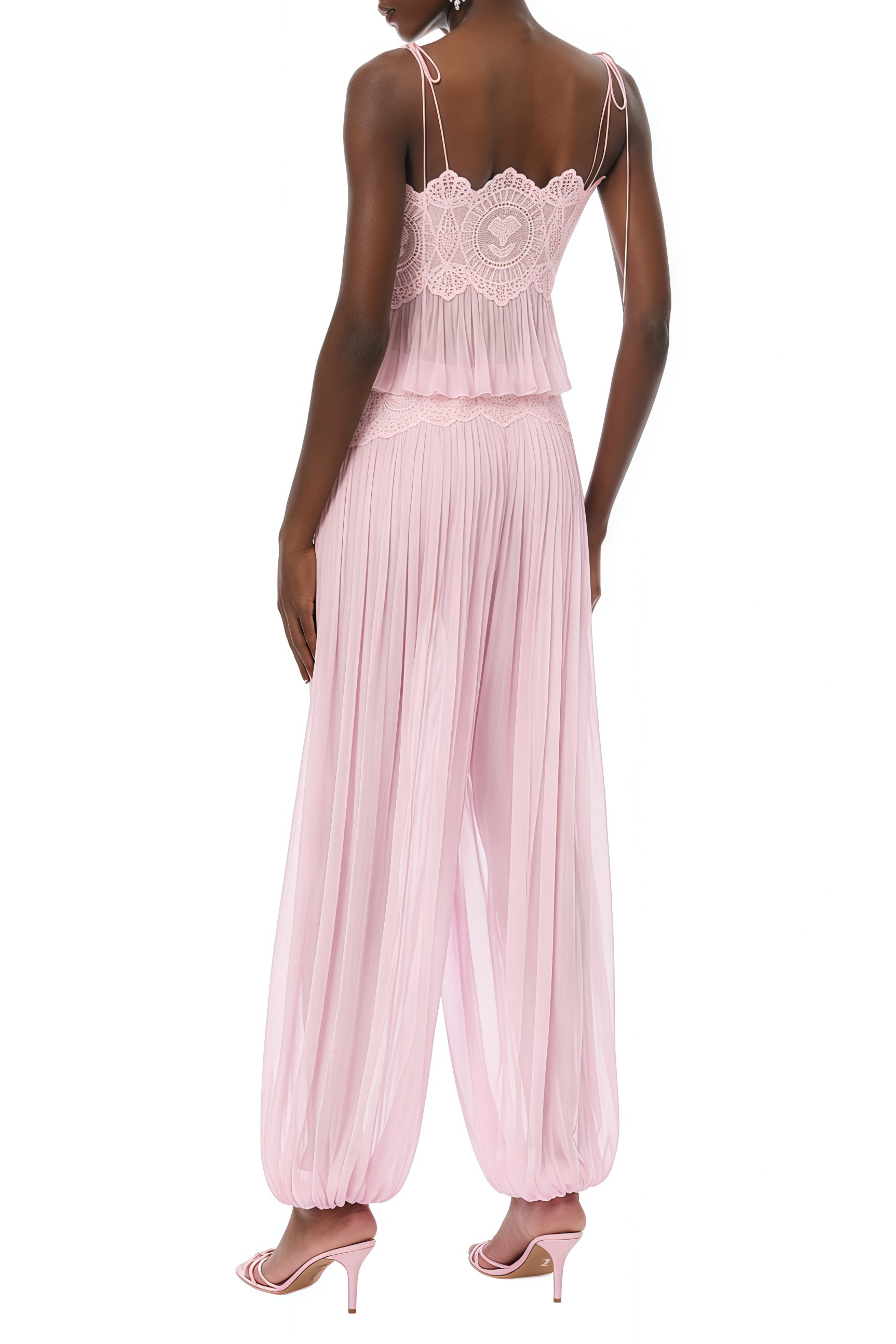 Annabelle Pink Pleated Ruffled Top & Trousers Set