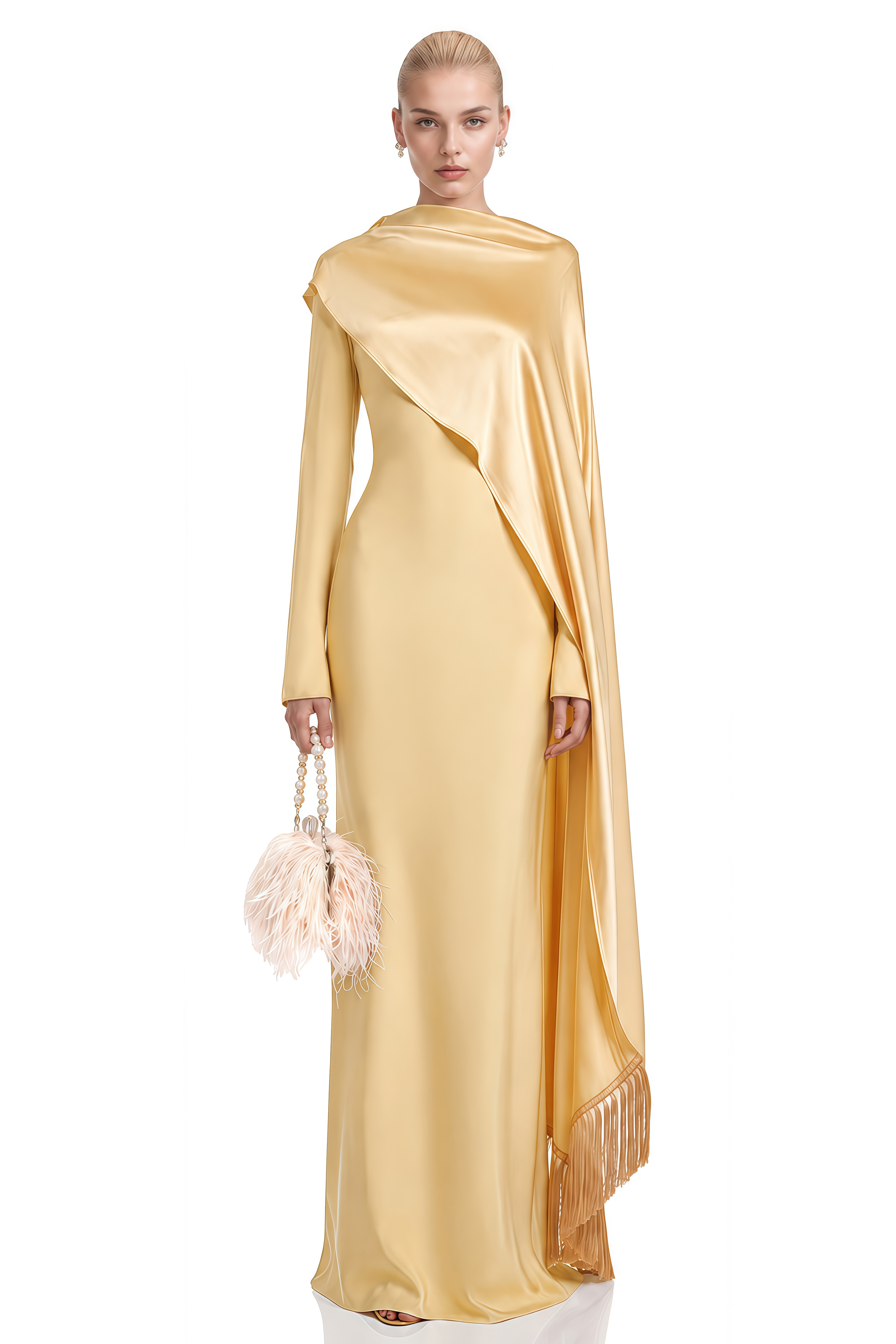 Victoria Yellow Long Sleeves Shawl Maxi Dress