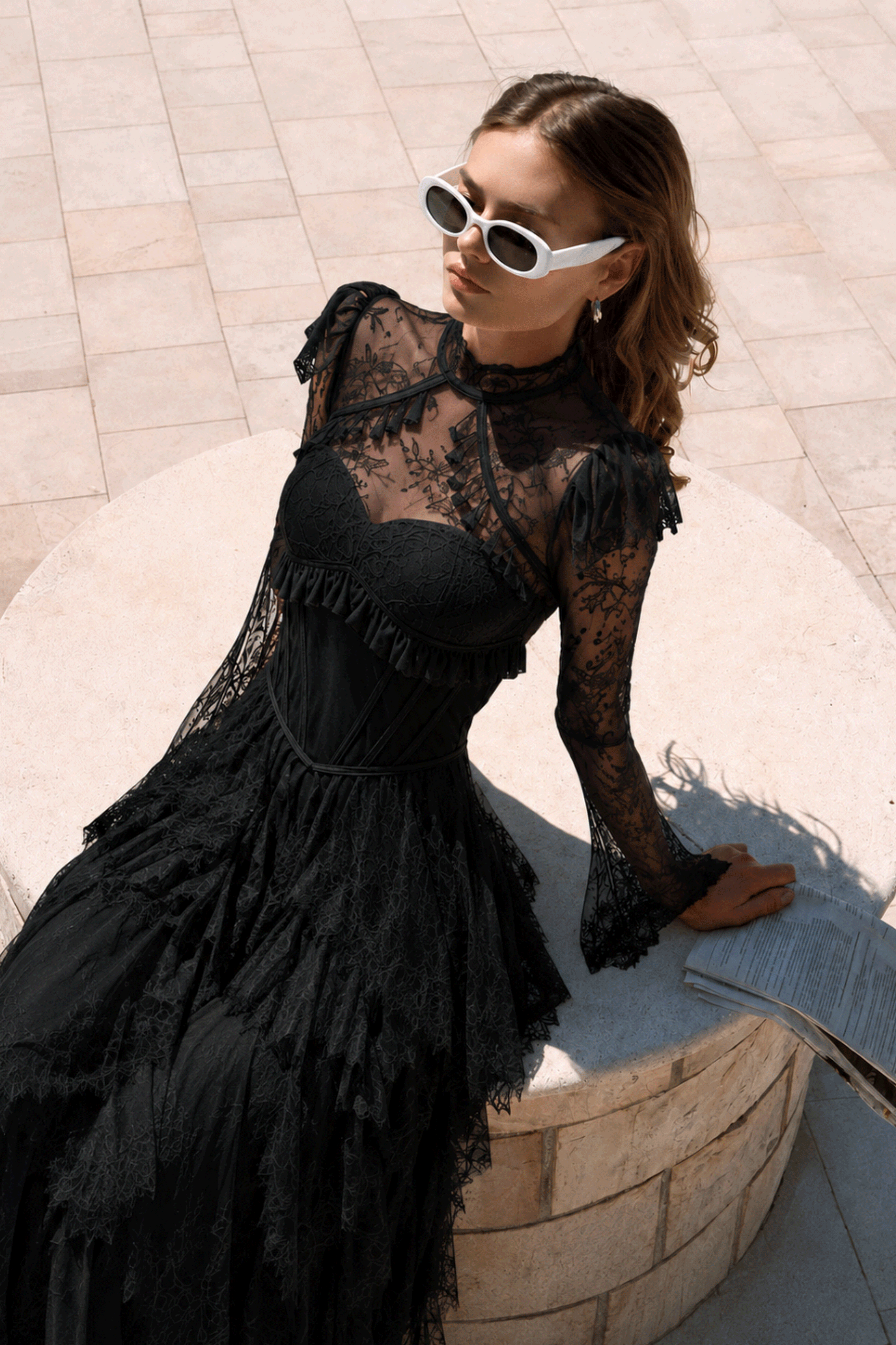 Elodie Black Long Sleeves Lace Maxi Dress