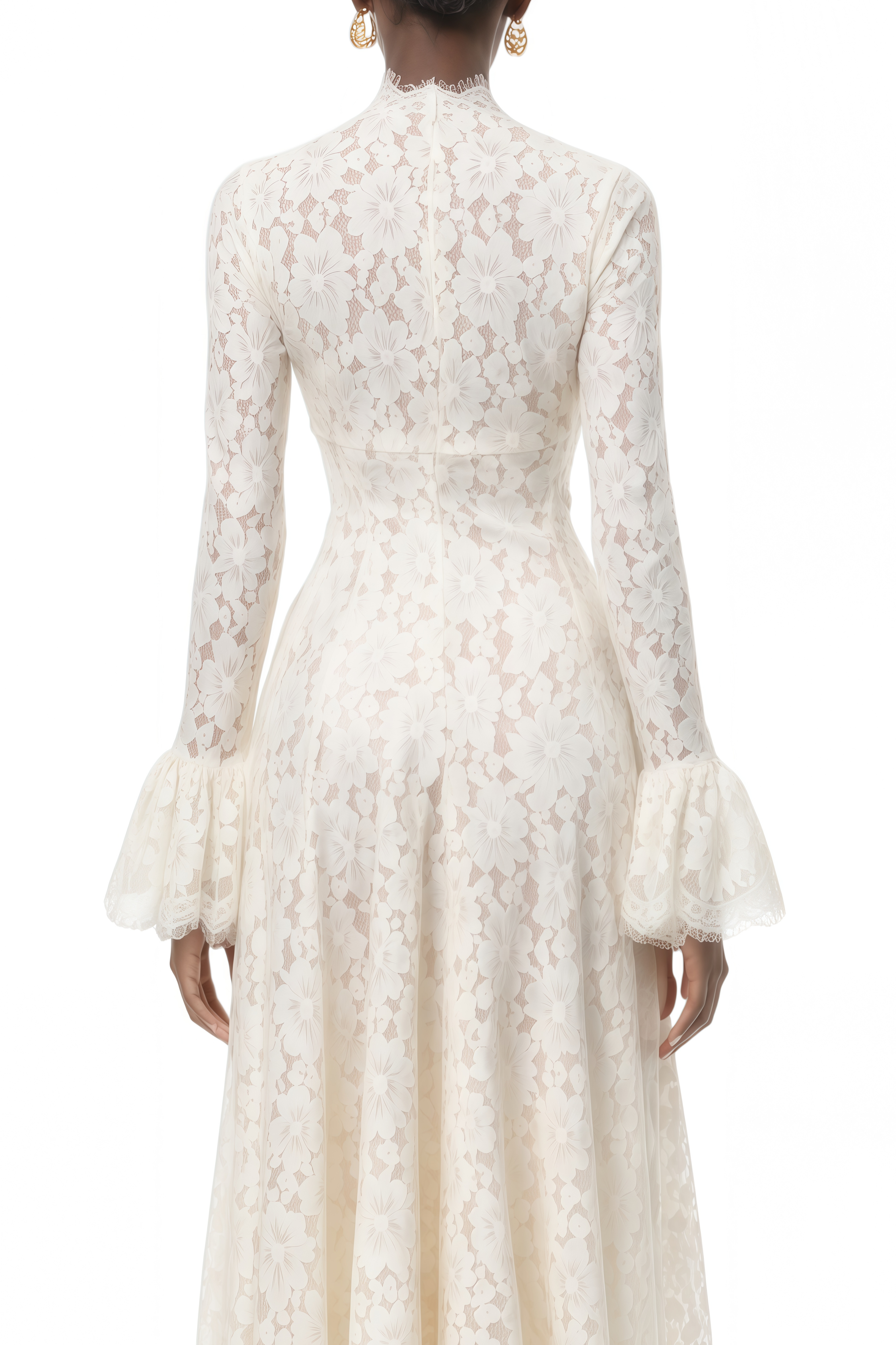 Katherine Cream White Floral Lace Pleated Maxi Dress