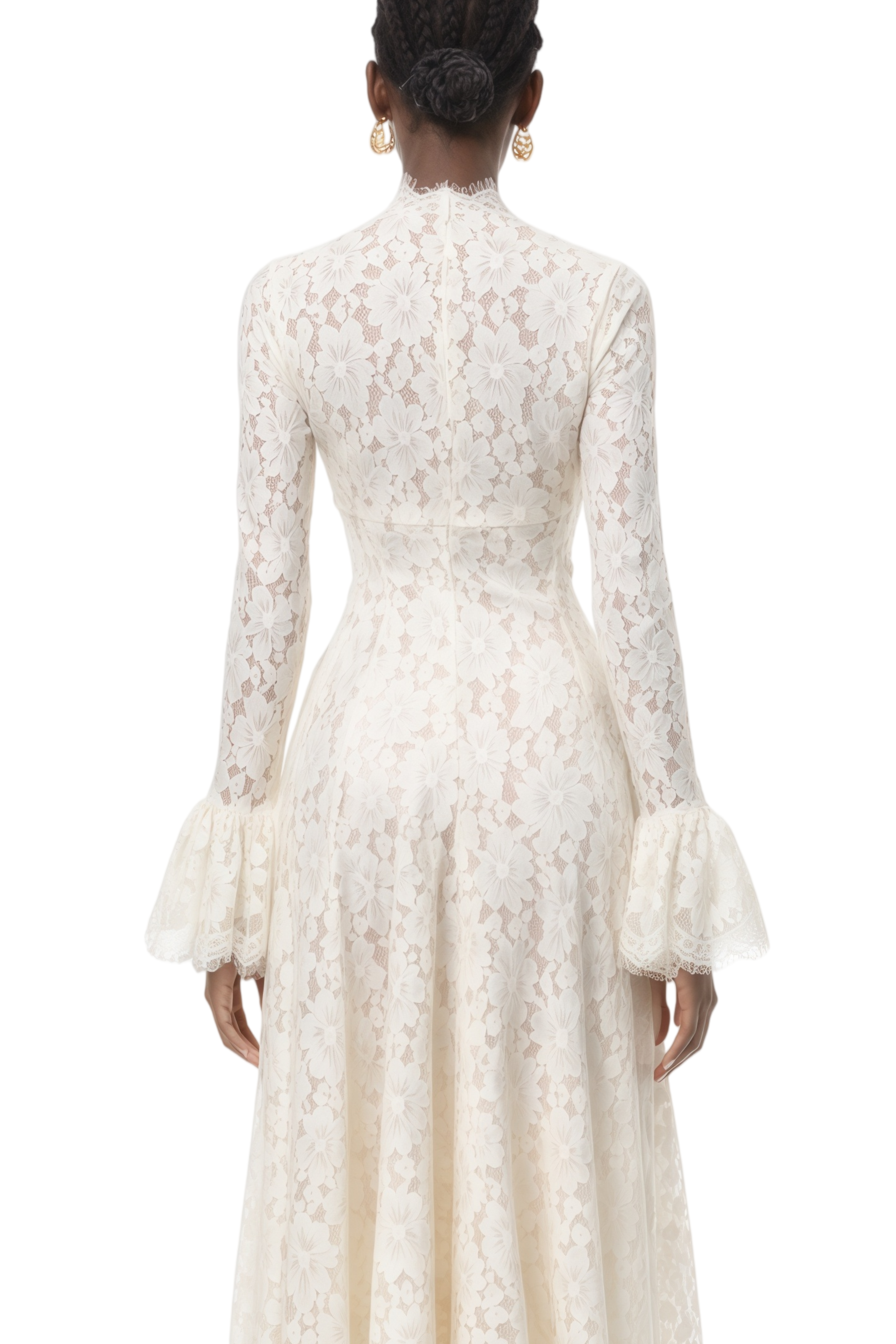 Katherine Cream White Floral Lace Pleated Maxi Dress