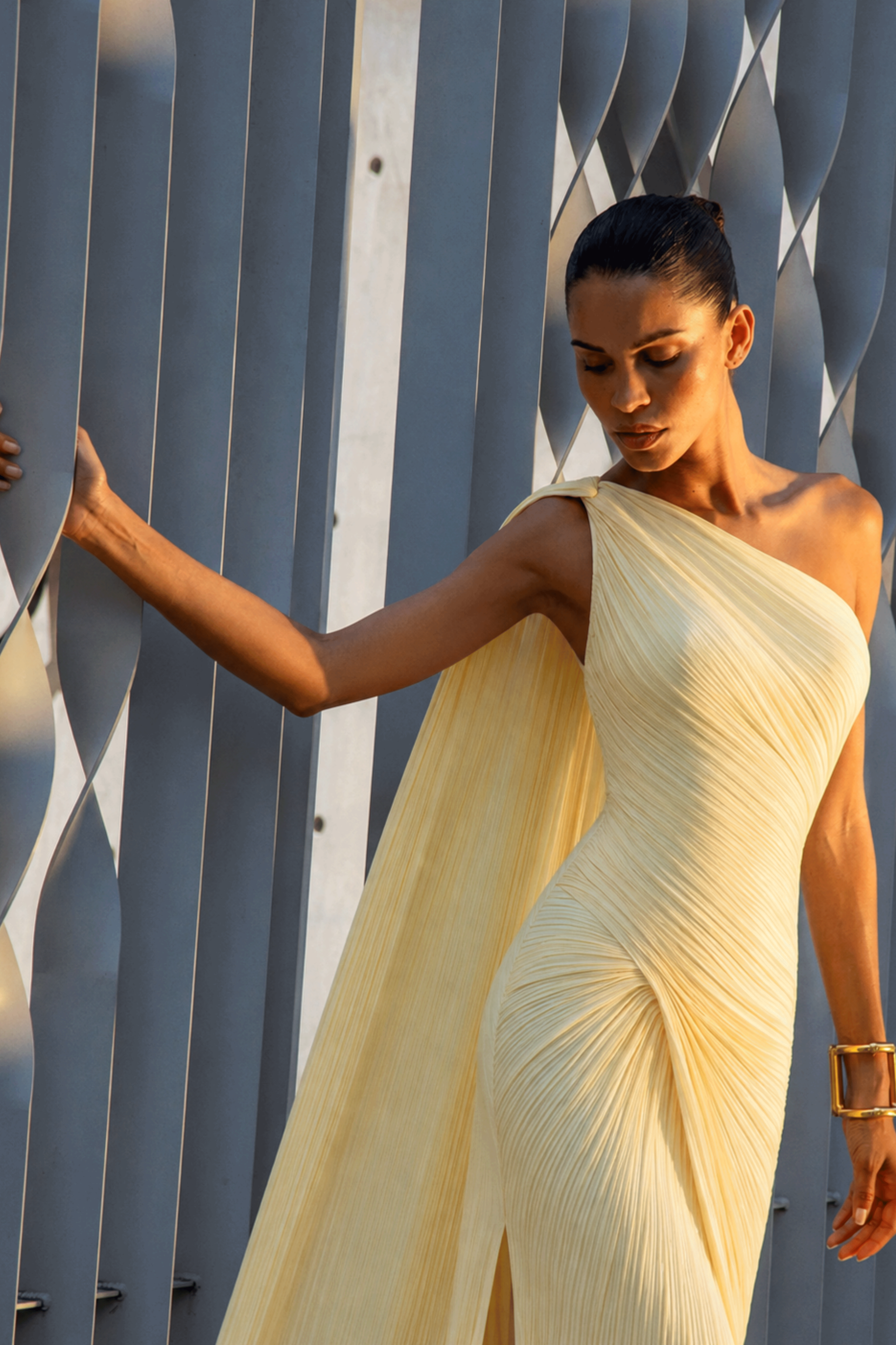 Martha Yellow One Shoulder Ruched Maxi Dress